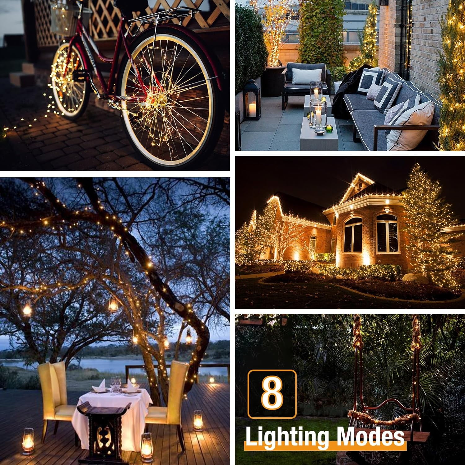 Hovmap Solar String Lights Outdoor Waterproof LED Copper Wire for Garden Christmas Wedding (Warm White, 2 Pack, 33 ft) ky5ne