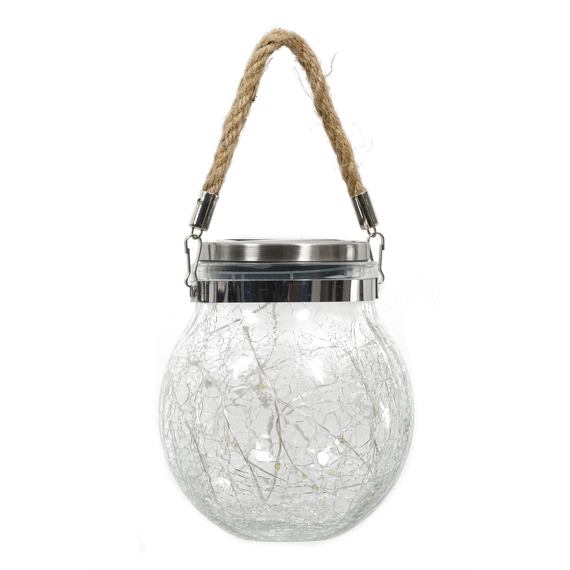 Mainstays Crackle Glass Solar Powered Jar Light with Warm White LED (5.5 in) n8e4s