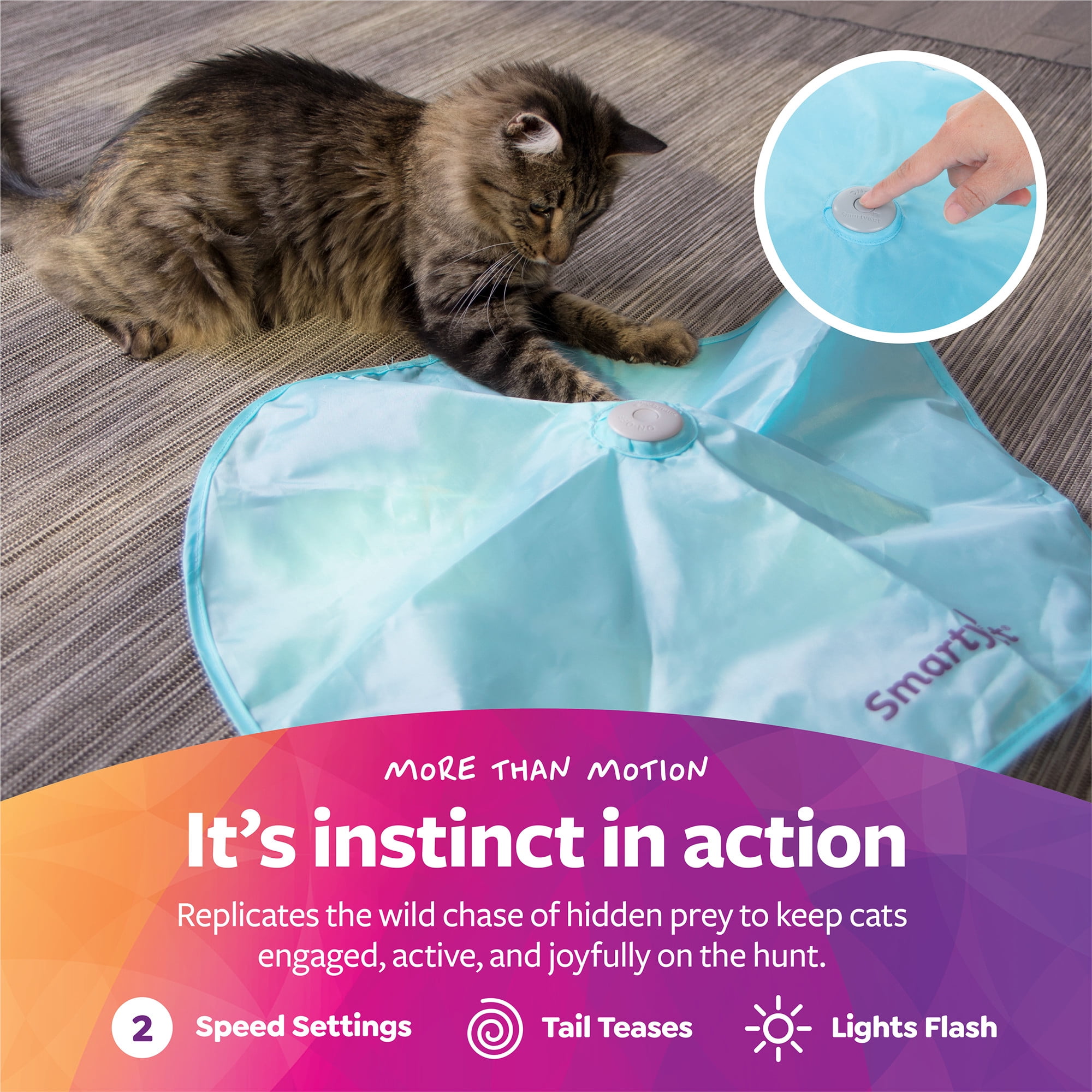SmartyKat Hot Pursuit Electronic Concealed Motion Cat Toy with Light and Faux Fur Wand (One Size) ubl4u