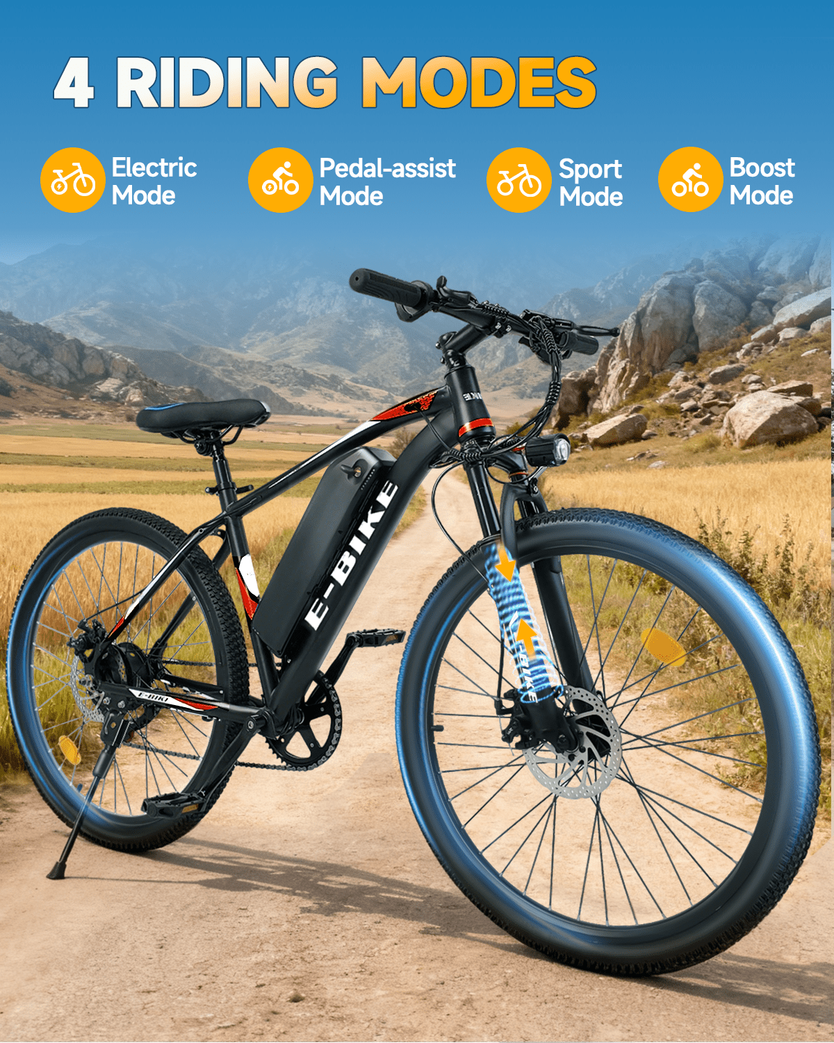 Bycyla Electric Mountain Bike, 750W Motor 25 MPH E-Bike with 40 Mile Range, 7-Speed Commuter Bicycle (Red, 26 in) y5iae