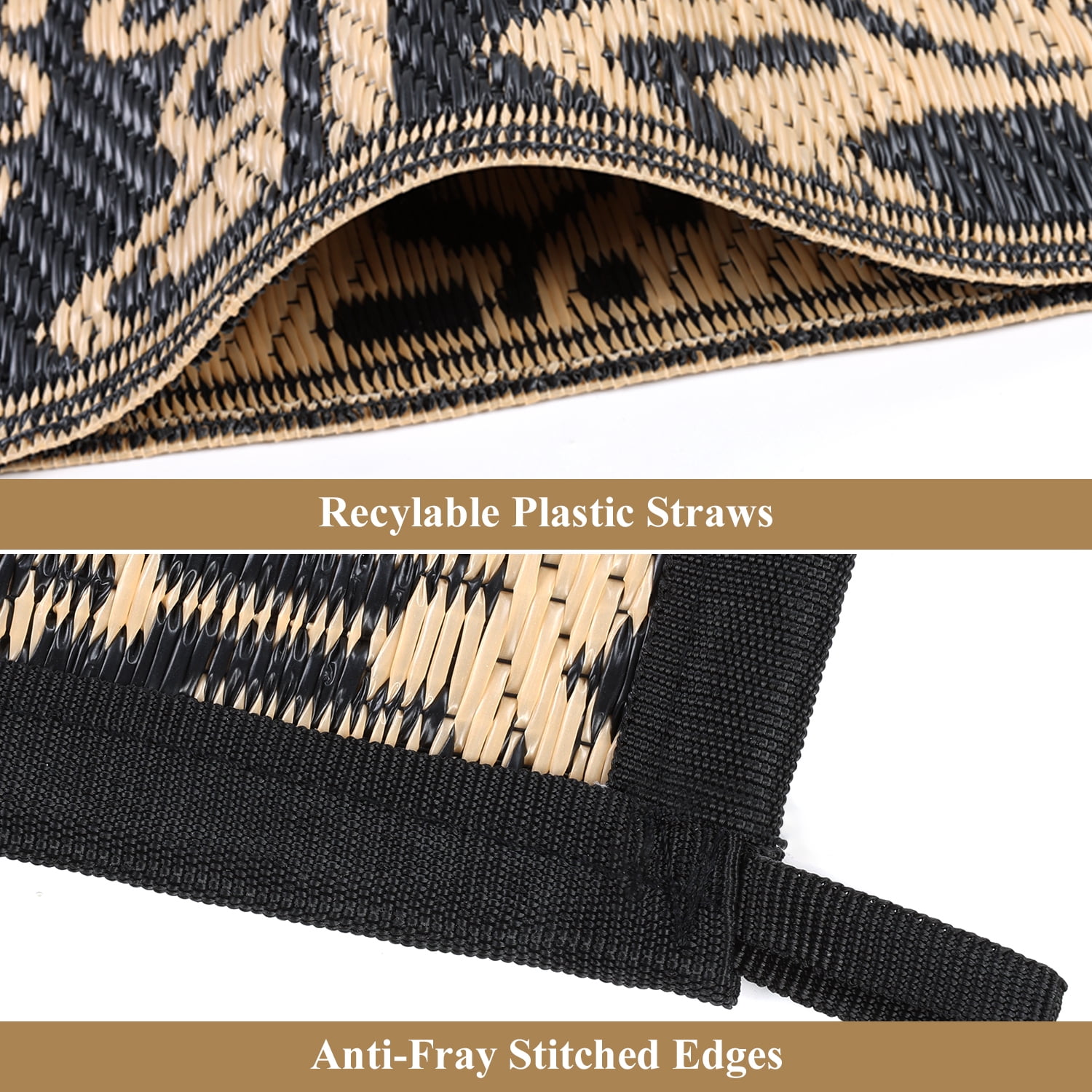 Findosom Reversible Outdoor Rug, Waterproof Plastic Straw Area Rug for Patio, RV, Camping, and Beach (Black, 6 ft x 9 ft) jgr0q