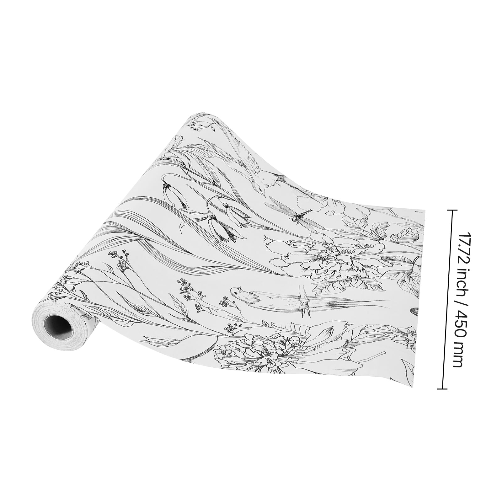 KFFKFF Peel and Stick Wallpaper, Botanical Floral Contact Paper, Waterproof Self-Adhesive Vinyl for Home Decor (White, 17.7 in x 32.8 ft) ok40v