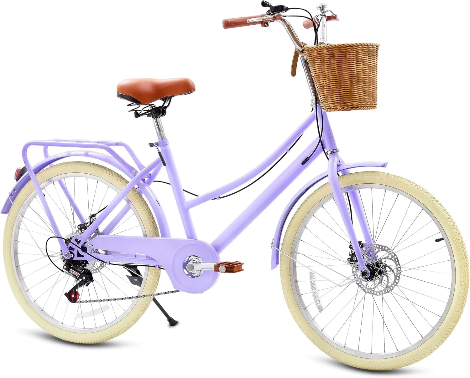 Akaber Kids Retro Cruiser Bike, 7-Speed Girls Bicycle with Rattan Basket and Dual Disc Brakes (20 in) 7glbr