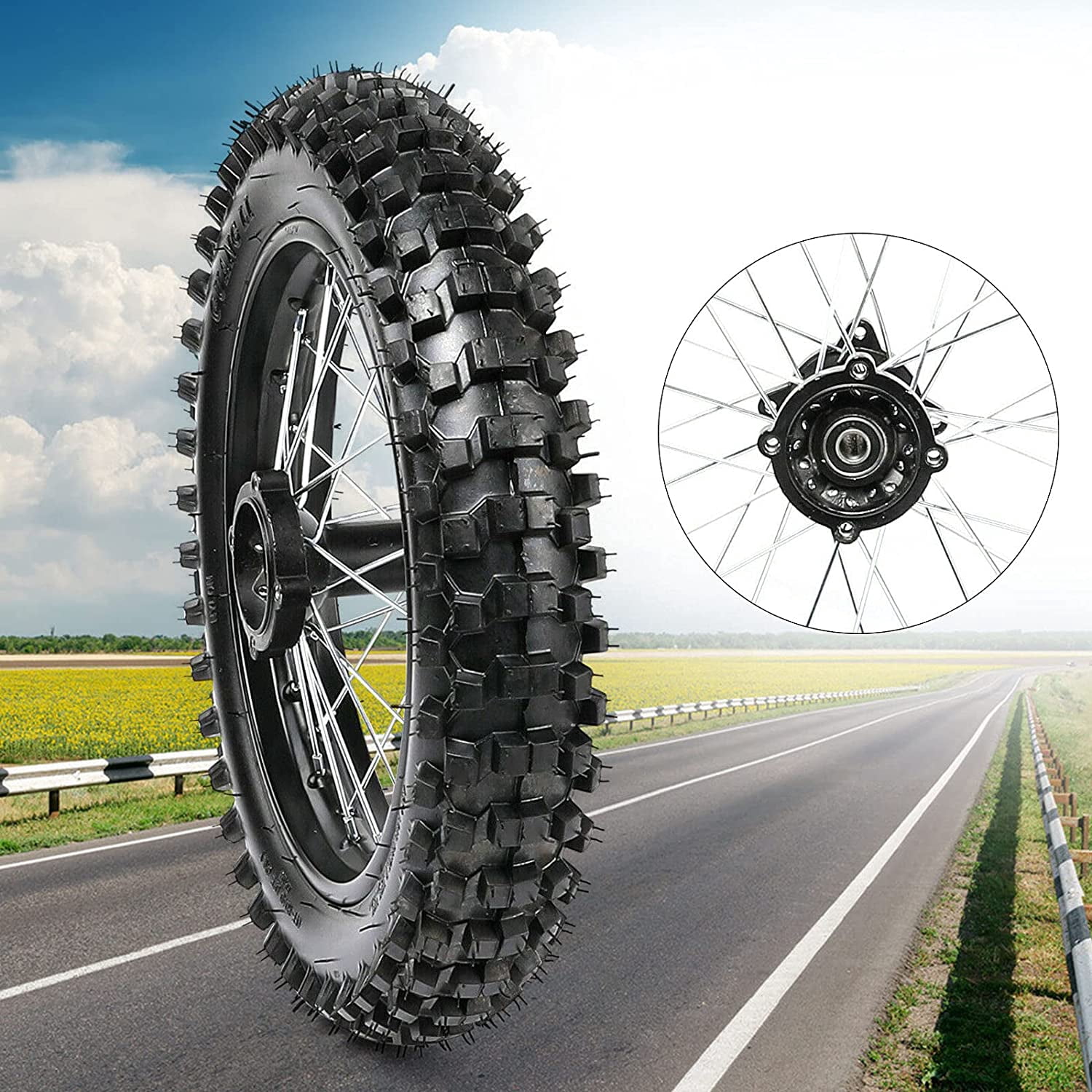 Anqidi 14 in Rear Wheel Assembly with 90/100-14 Tire and 15mm Bearing for Pit Bike Dirt Bike (Black, 14 in) ozoko