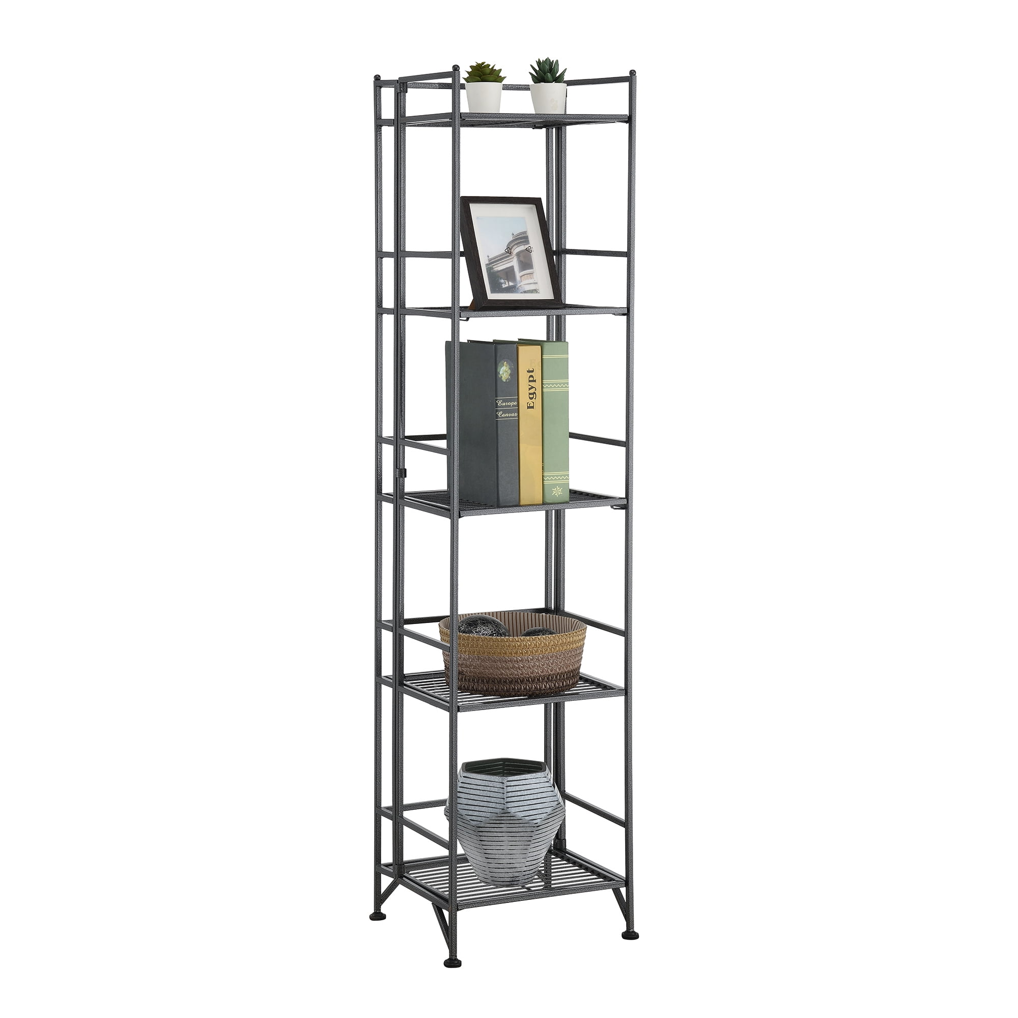 Convenience Concepts Xtra Storage 5 Tier Folding Metal Shelf, Heavy-Duty Organizer (Speckled Gray, 13 in x 11.25 in x 57.5 in) picrd