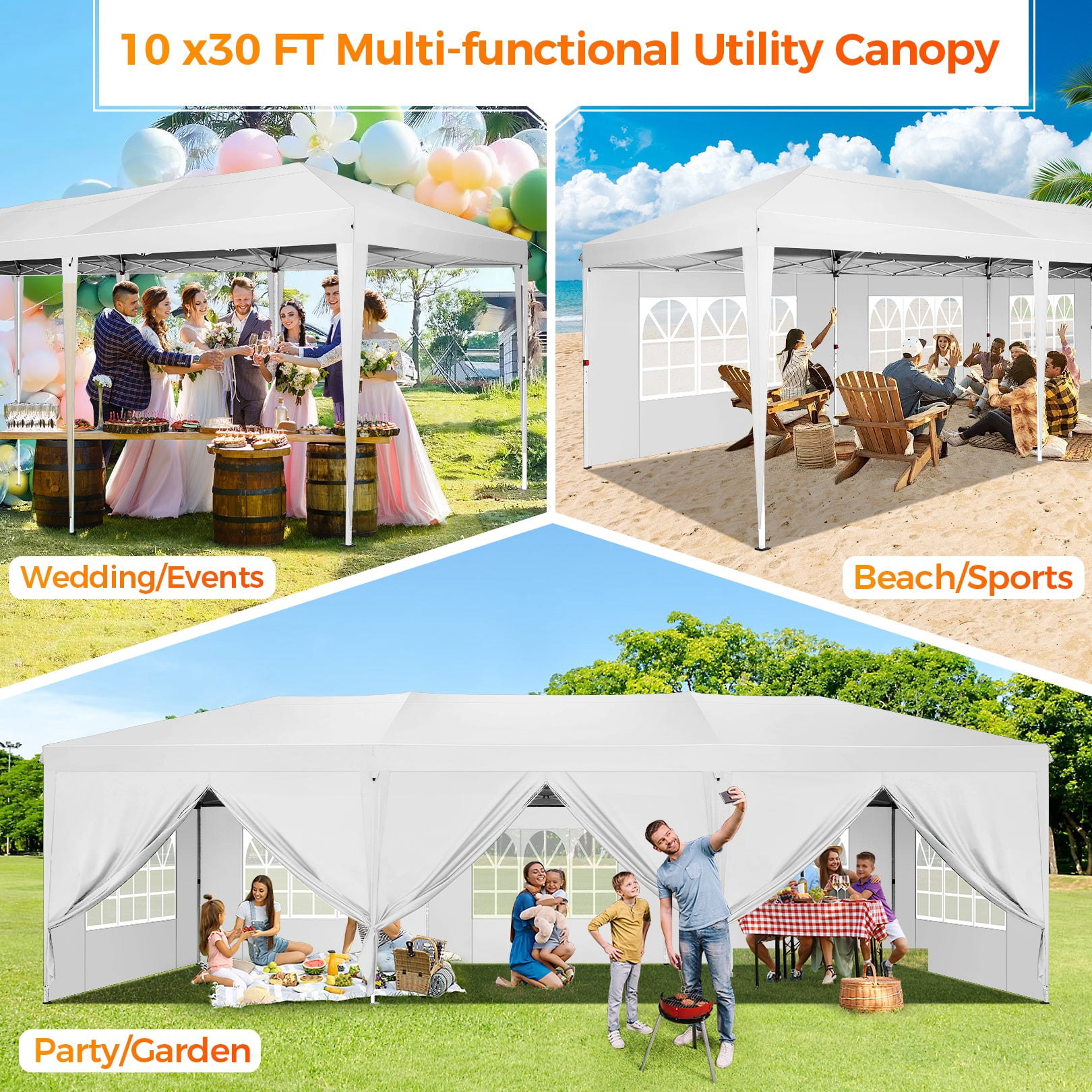COBIZI 10x30 Pop Up Canopy Tent with Sidewalls, Waterproof Outdoor Gazebo for Parties and Events (Black, 10x30 ft) bhlhg