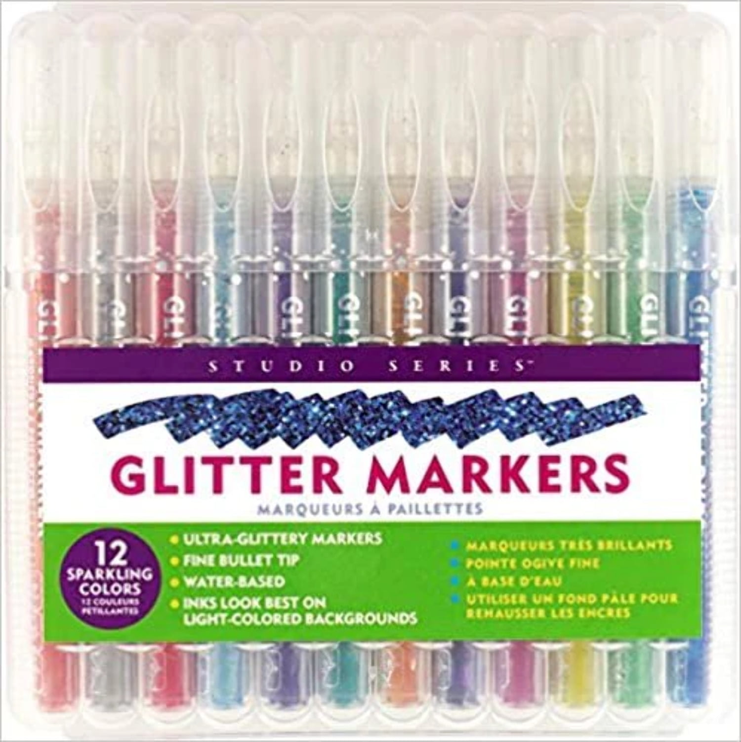 Peter Pauper Press Studio Series Glitter Marker Set (Black, 12-Piece Set) 77g8x