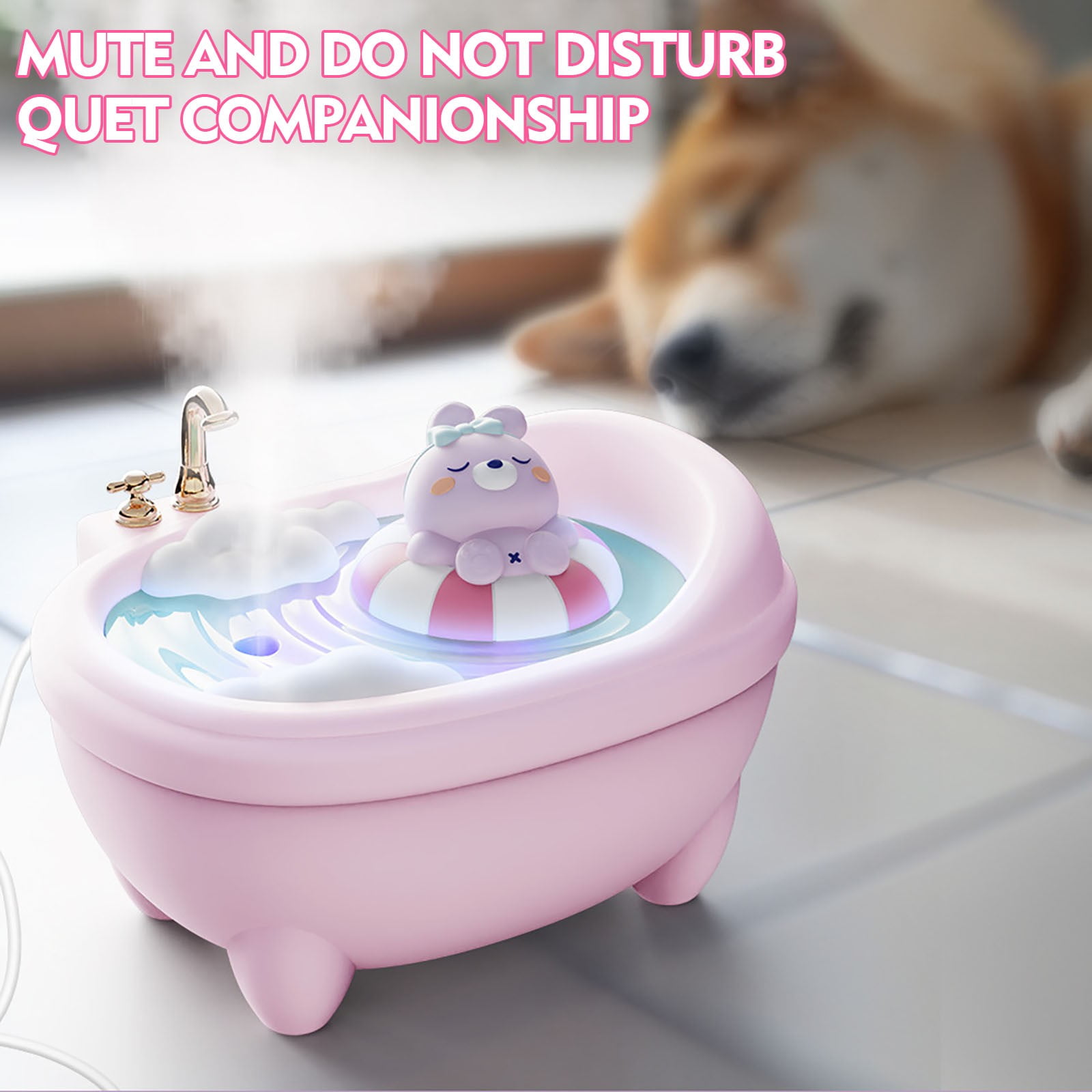 QQYIDA Mini Bathtub Humidifier, Cool Mist Desktop Air Hydrator with Ambient Light for Bedroom and Office (White, 10 fl oz) pdu2o