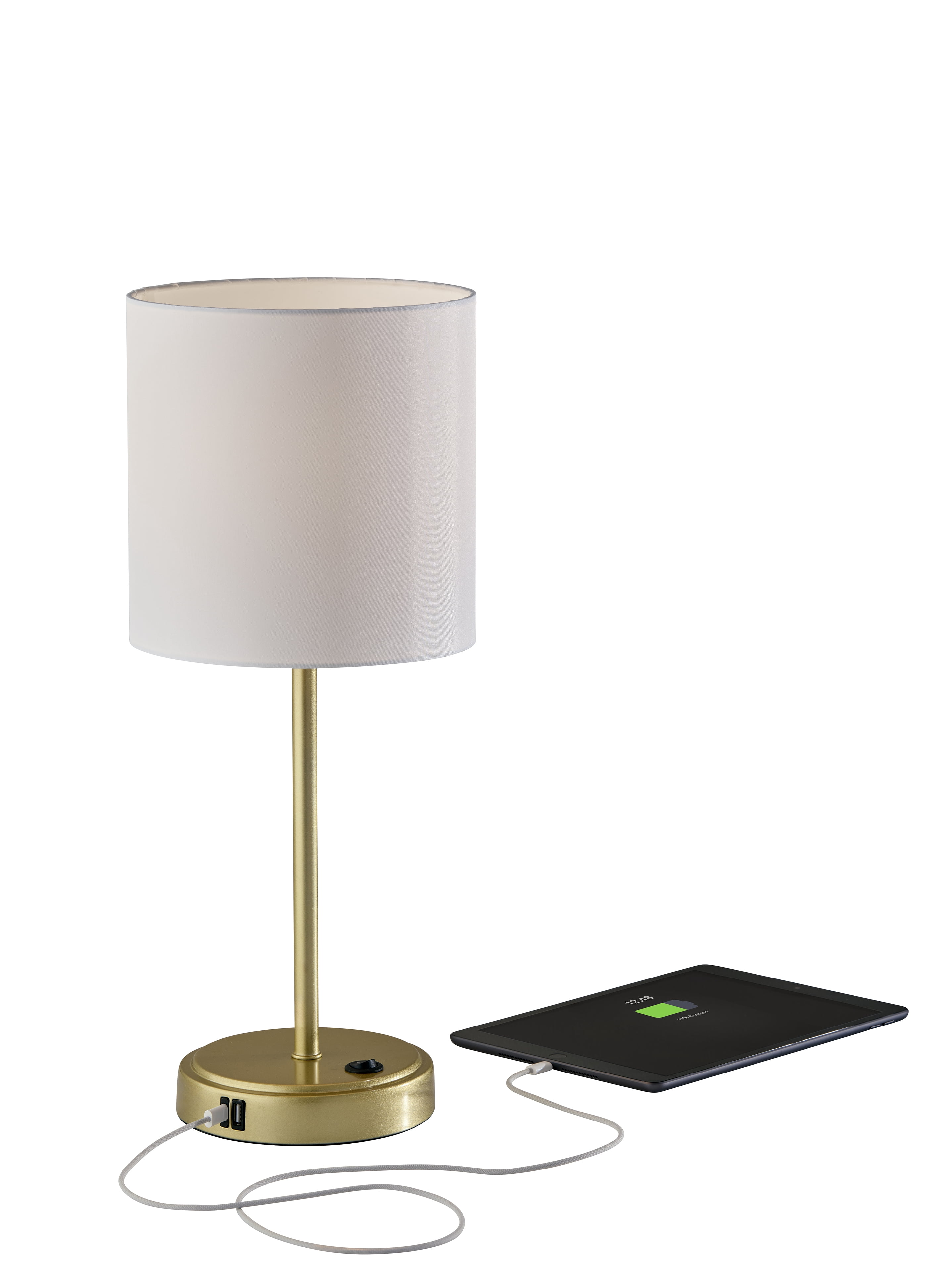 Mainstays Modern Metal Stick Table Lamp with USB and USB-C Charging Ports (Gold, 19 in) 92hjc