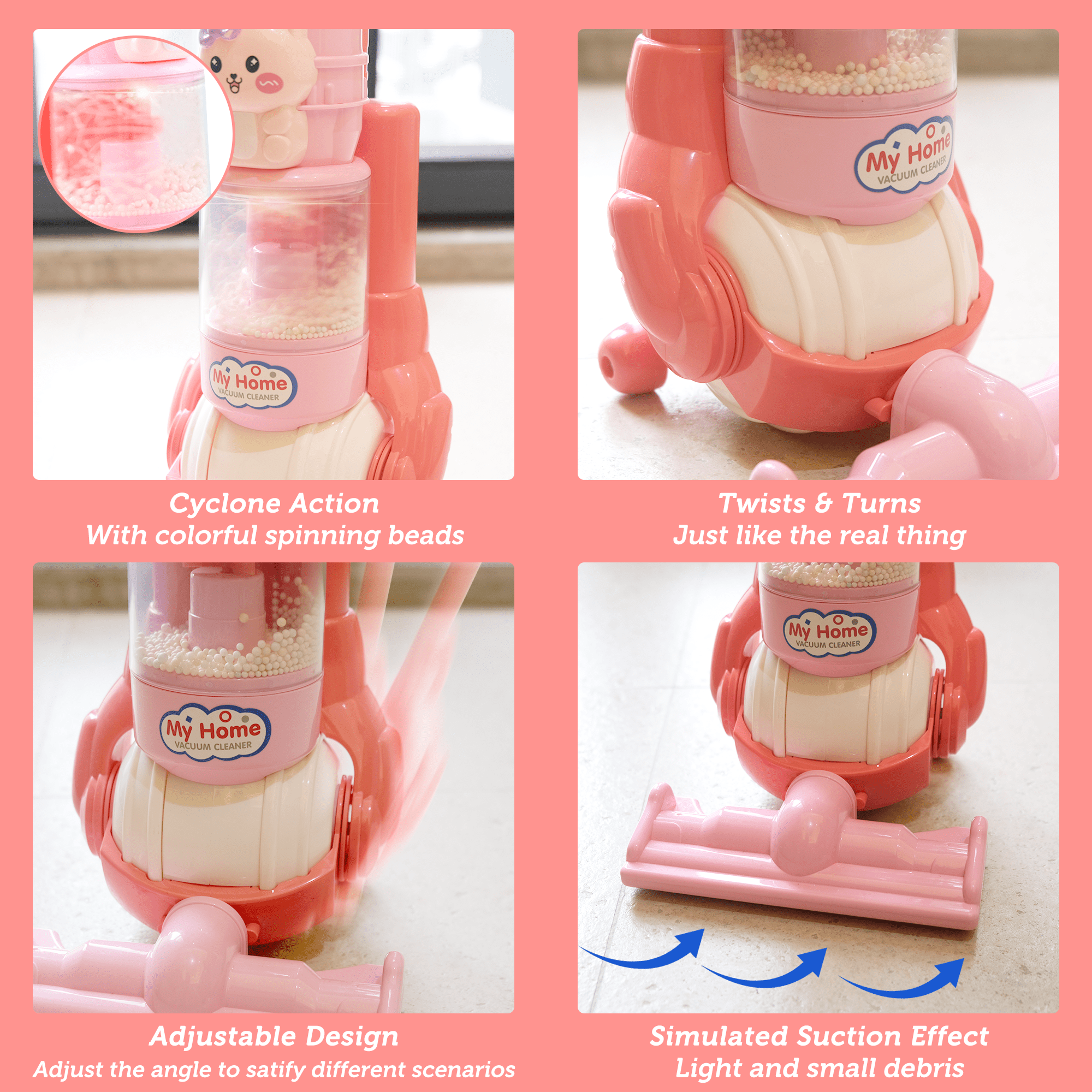 Adofi Kids Toy Vacuum Cleaner with Realistic Suction Lights and Sounds (Pink) oab82