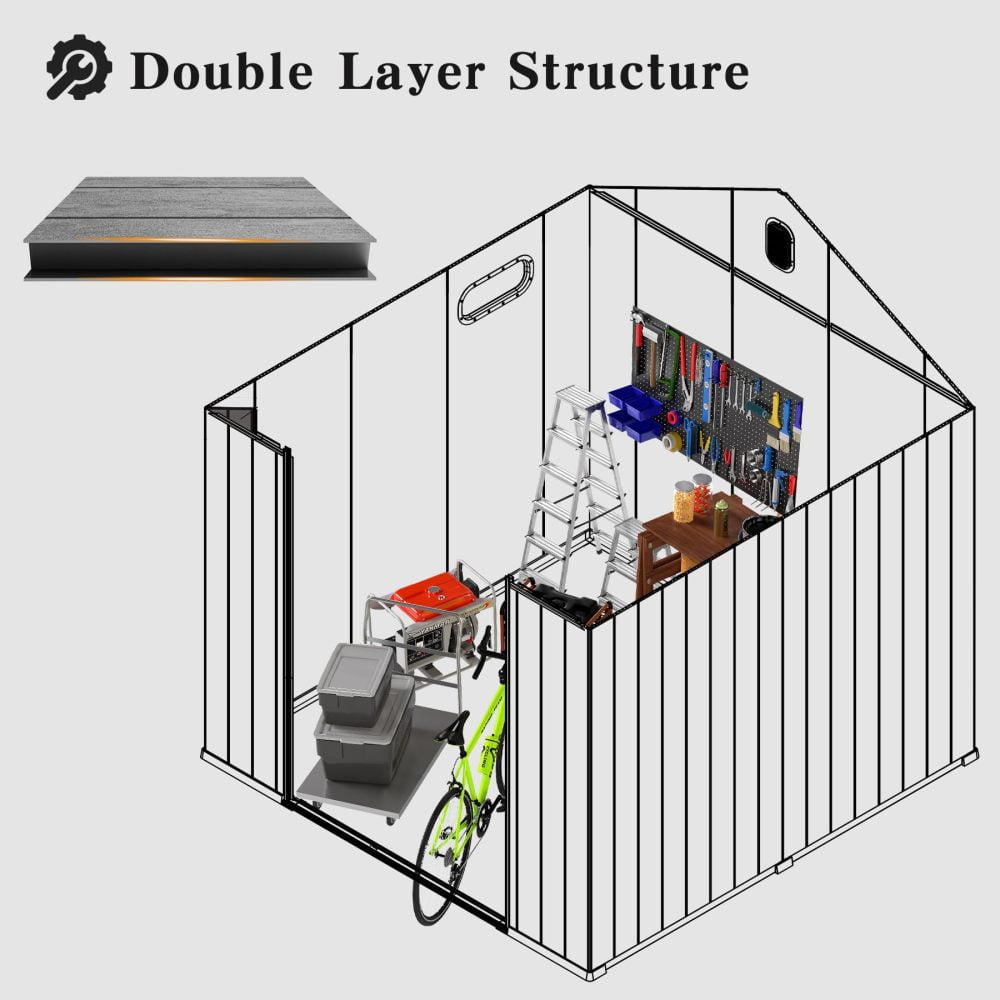 Generic 8x6 ft Resin Outdoor Storage Shed, Waterproof Lawn Equipment & Bike Shelter (Grey, 8x6 ft) 4m5o3