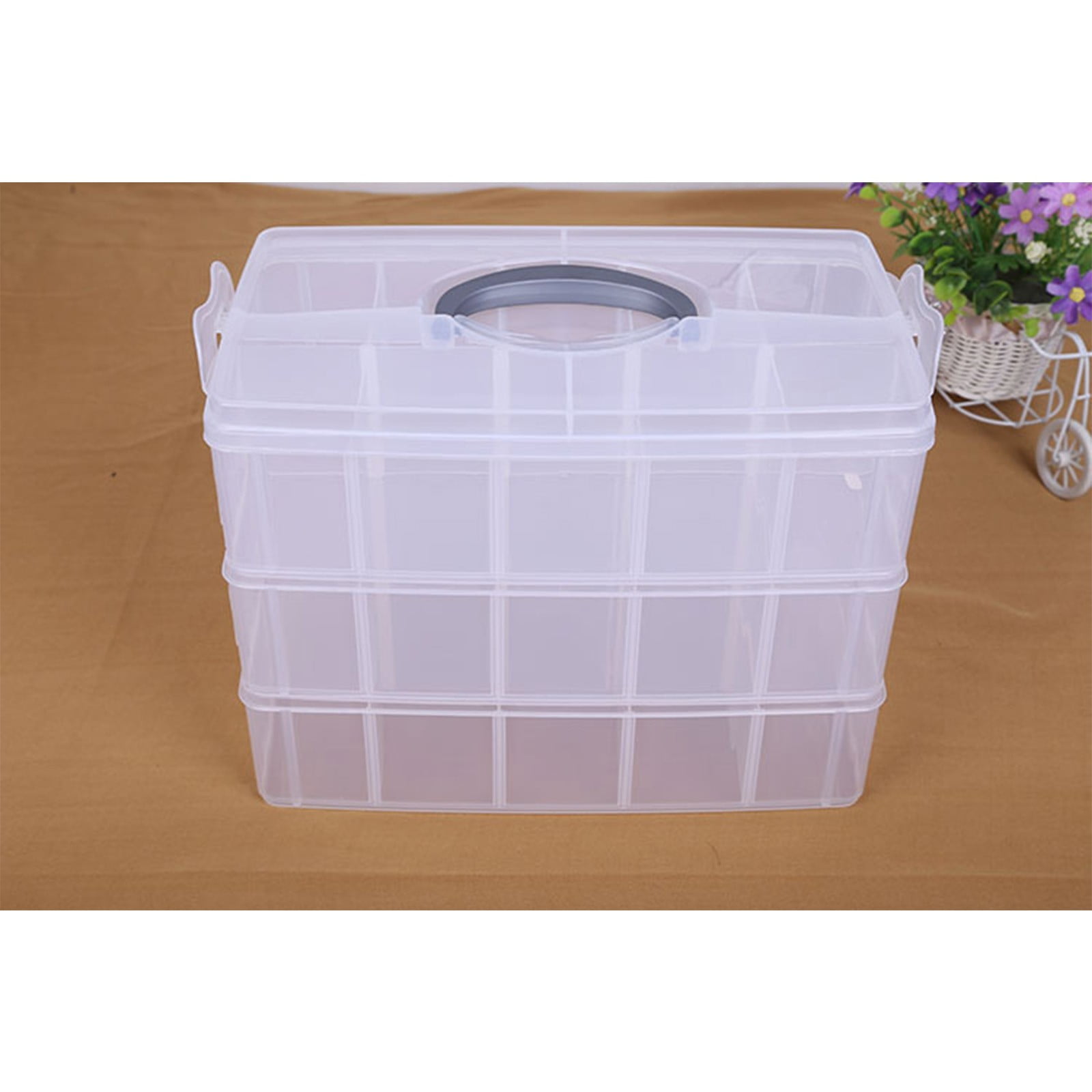 Loetky 30-Compartment Plastic Storage Organizer with Transparent Lid (Clear, 10.5 in x 6.5 in x 2.5 in) bvttp