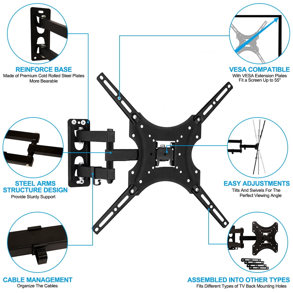 YUANYE Full Motion TV Wall Mount with Articulating Tilt Arm (Black, 14-55 in) ksxhn