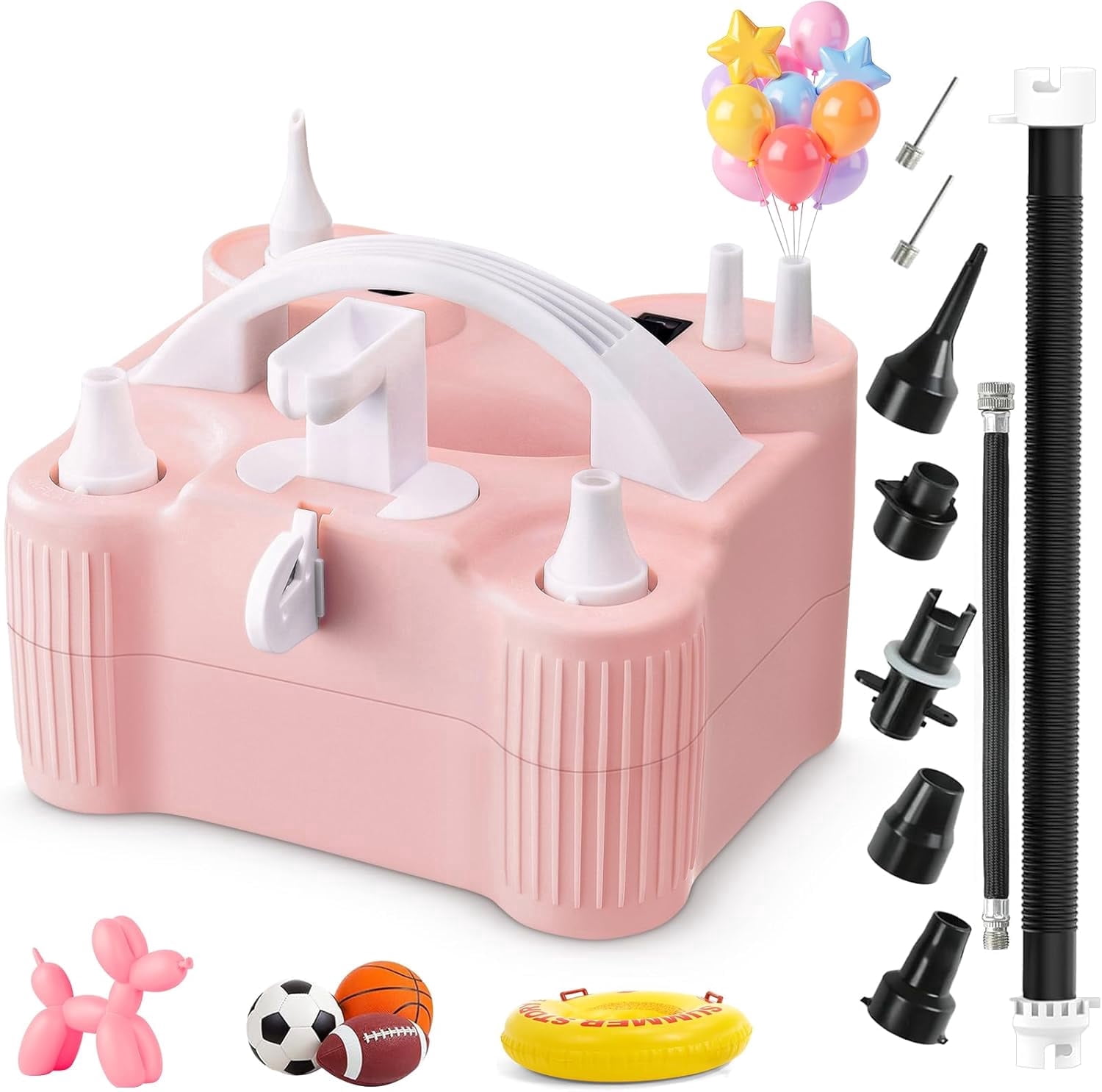 PPXIA 4-in-1 Electric Balloon Pump, Portable Dual Nozzle High Power Air Blower for Latex Foil Balloons and Pool Floats (Pink) d2tbx