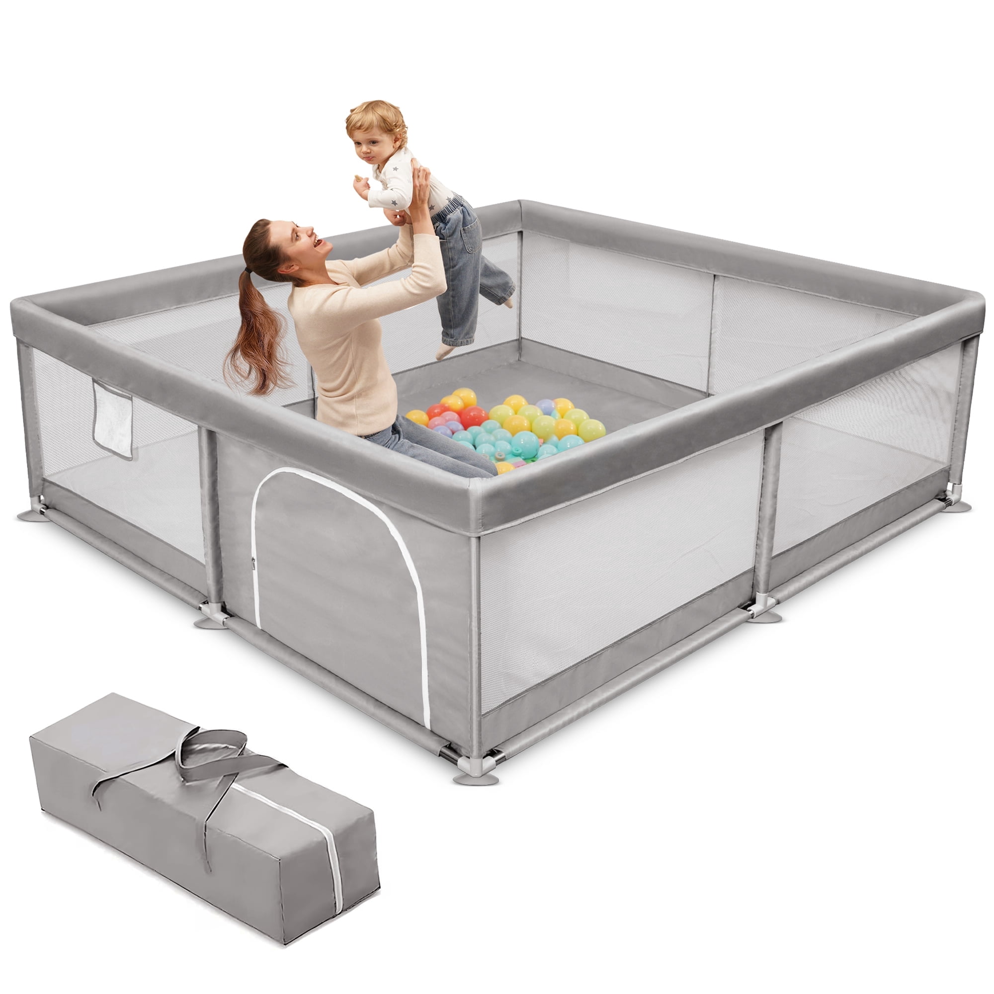 Babyeap Baby Playpen Large Safety Play Yard for Toddlers (Gray, 50 in x 50 in x 27 in) c4wje
