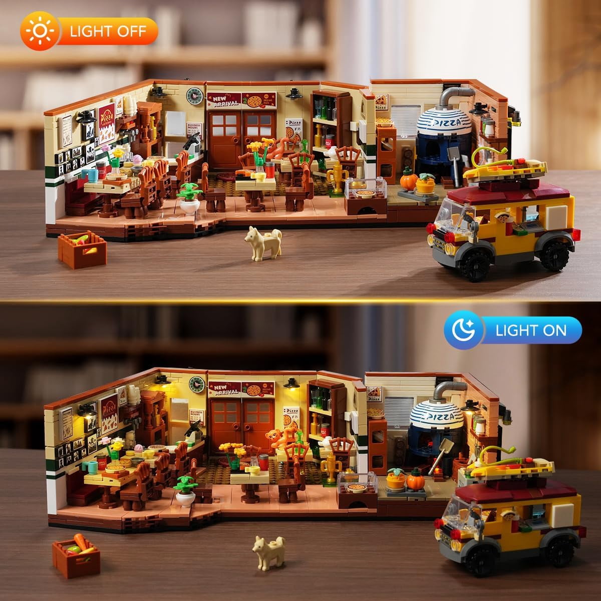 TERRAMUS City Street Pizza Restaurant Building Set with LED Lights (1098 Pieces) vnesn