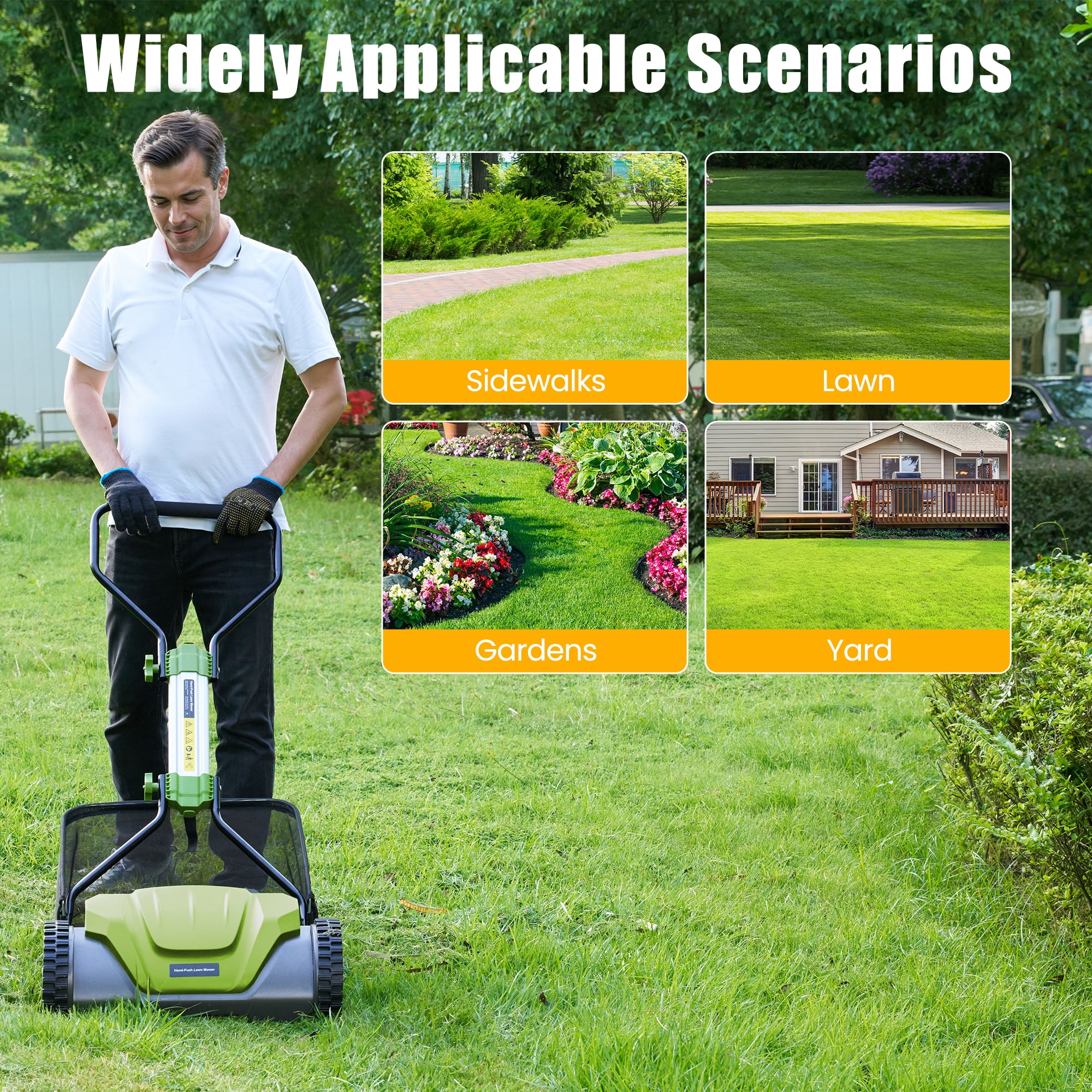 GASKY 16-inch Manual Push Reel Lawn Mower with 8-gal Grass Catcher (Green, 16 in) 6o0qa