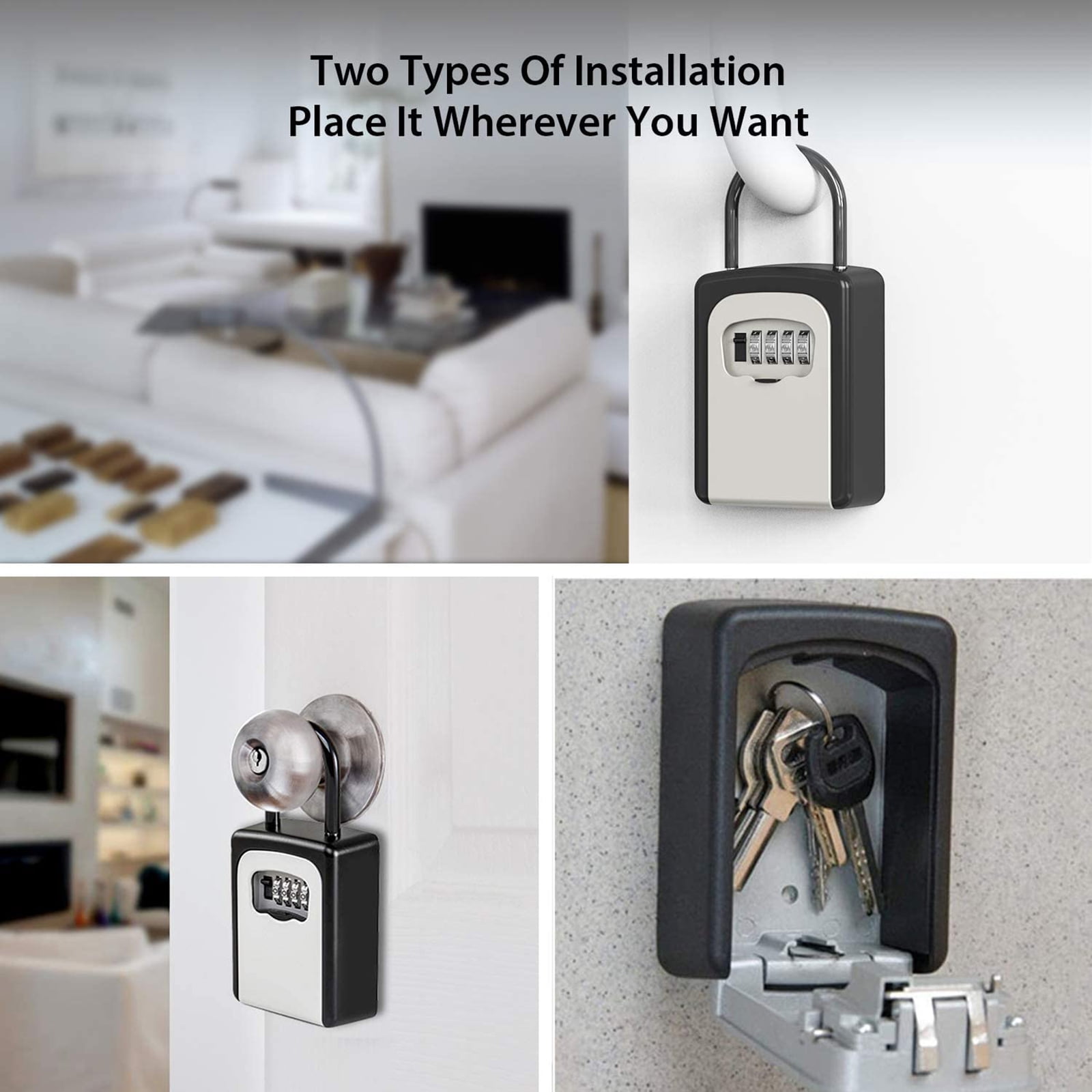Husfou Key Lock Box Waterproof 4-Digit Combination Security Safe (Black, 5 Key Capacity) 6k1pw