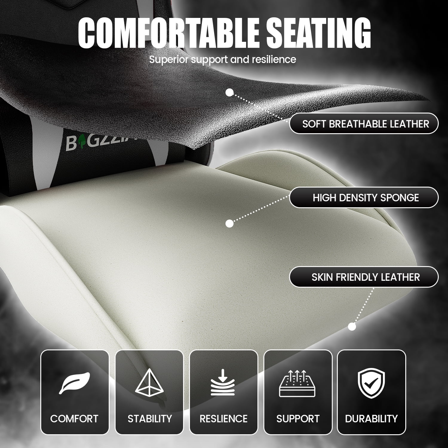 Bigzzia Ergonomic Gaming Chair, Adjustable Office Desk Chair with Lumbar Support and Headrest (Black and White, 350 lb Capacity) tt7sk