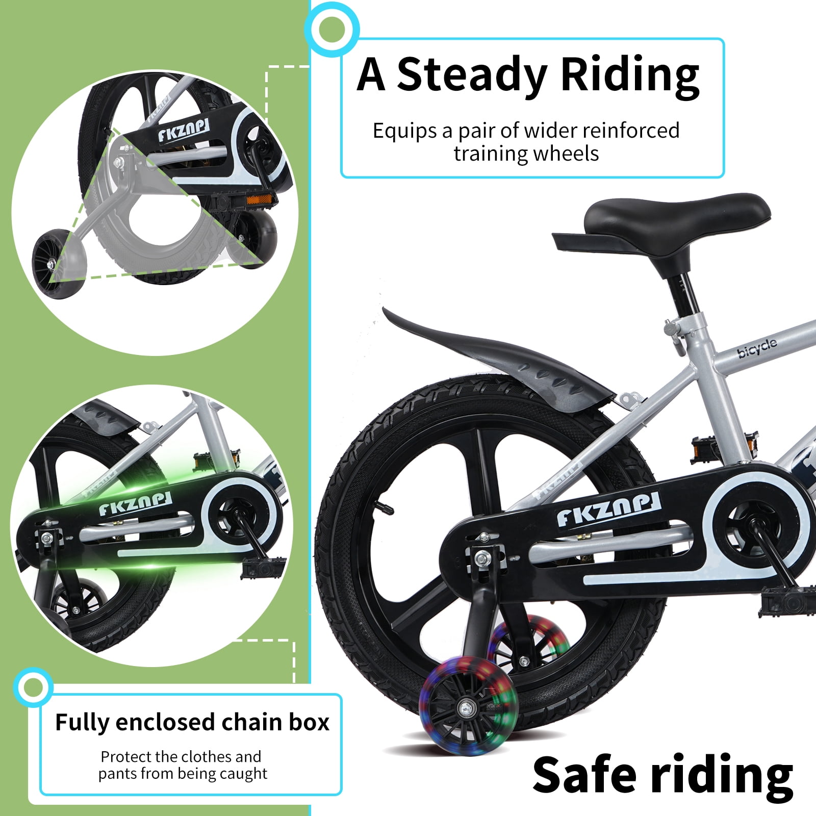 iYofe 16-inch Kids Bike with Training Wheels, Adjustable Seat, Durable Steel Frame for Boys and Girls (Gray, 16 in) pnf4l