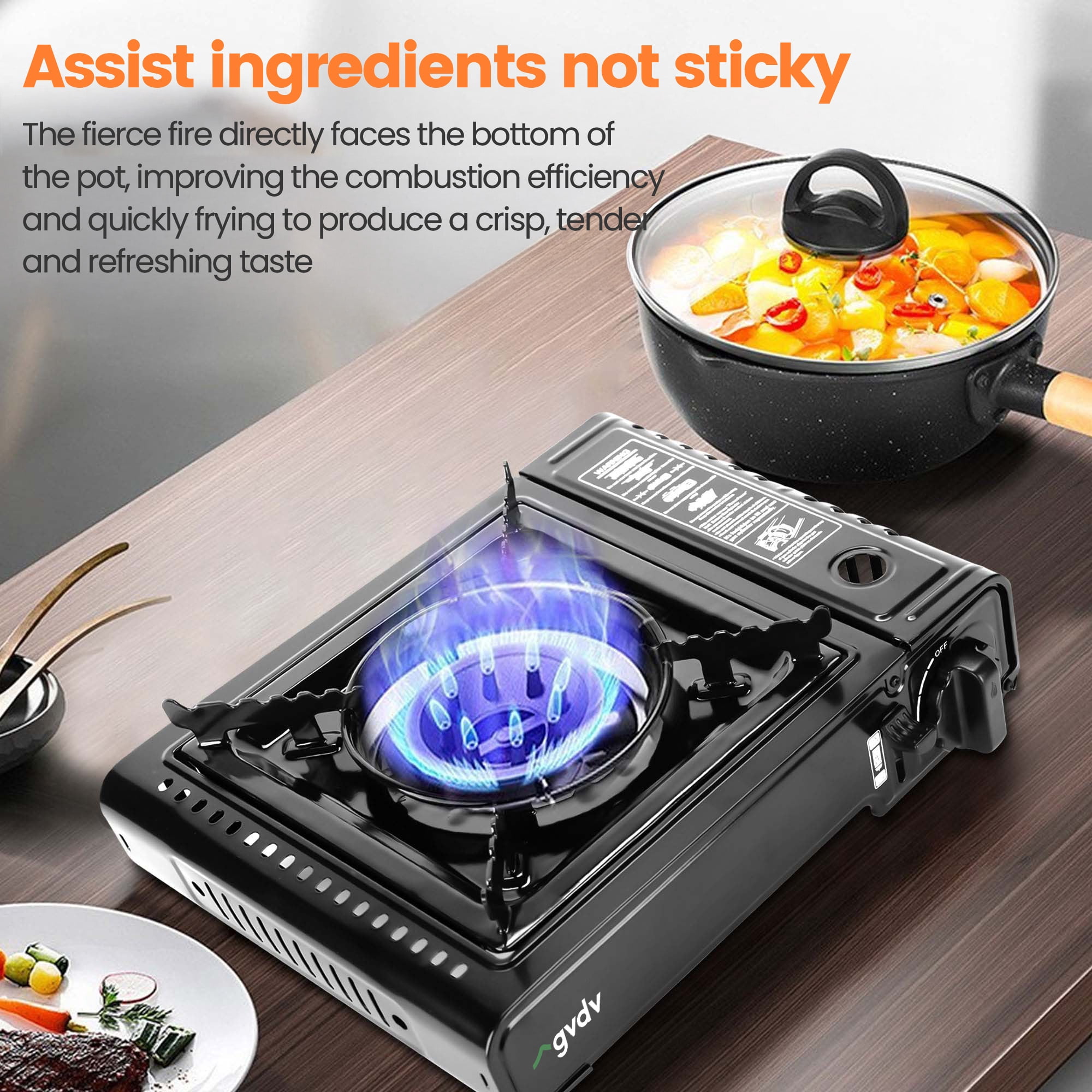 GVDV Portable Camping Stove, 1 Burner Butane Gas Stove with Carrying Case (Black, 8.8 oz) 97dio