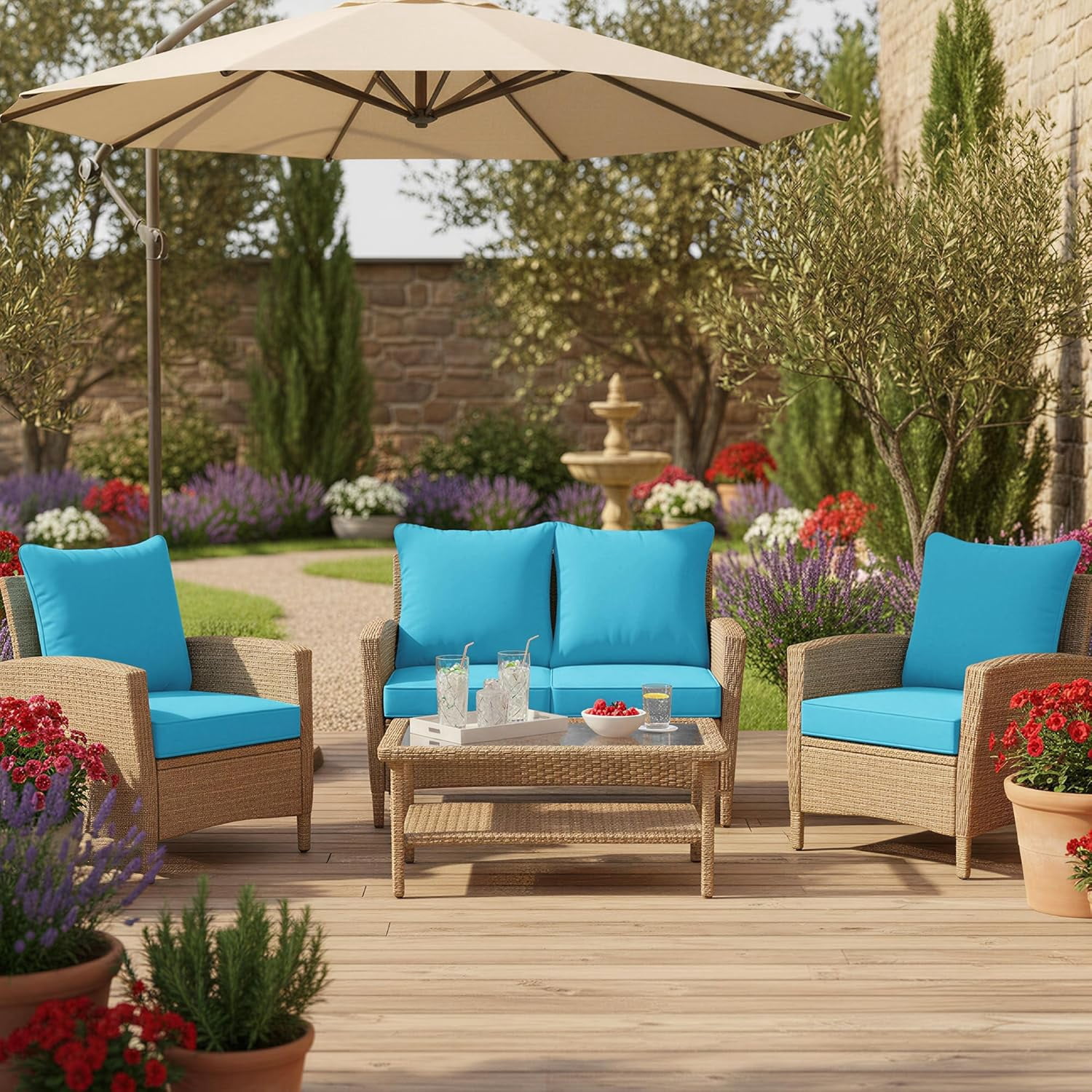 Ottowood Outdoor Deep Seat Cushions Water-Repellent Patio Furniture Replacement (Teal, 22 in x 22 in x 3 in, Set of 4) 84ds0