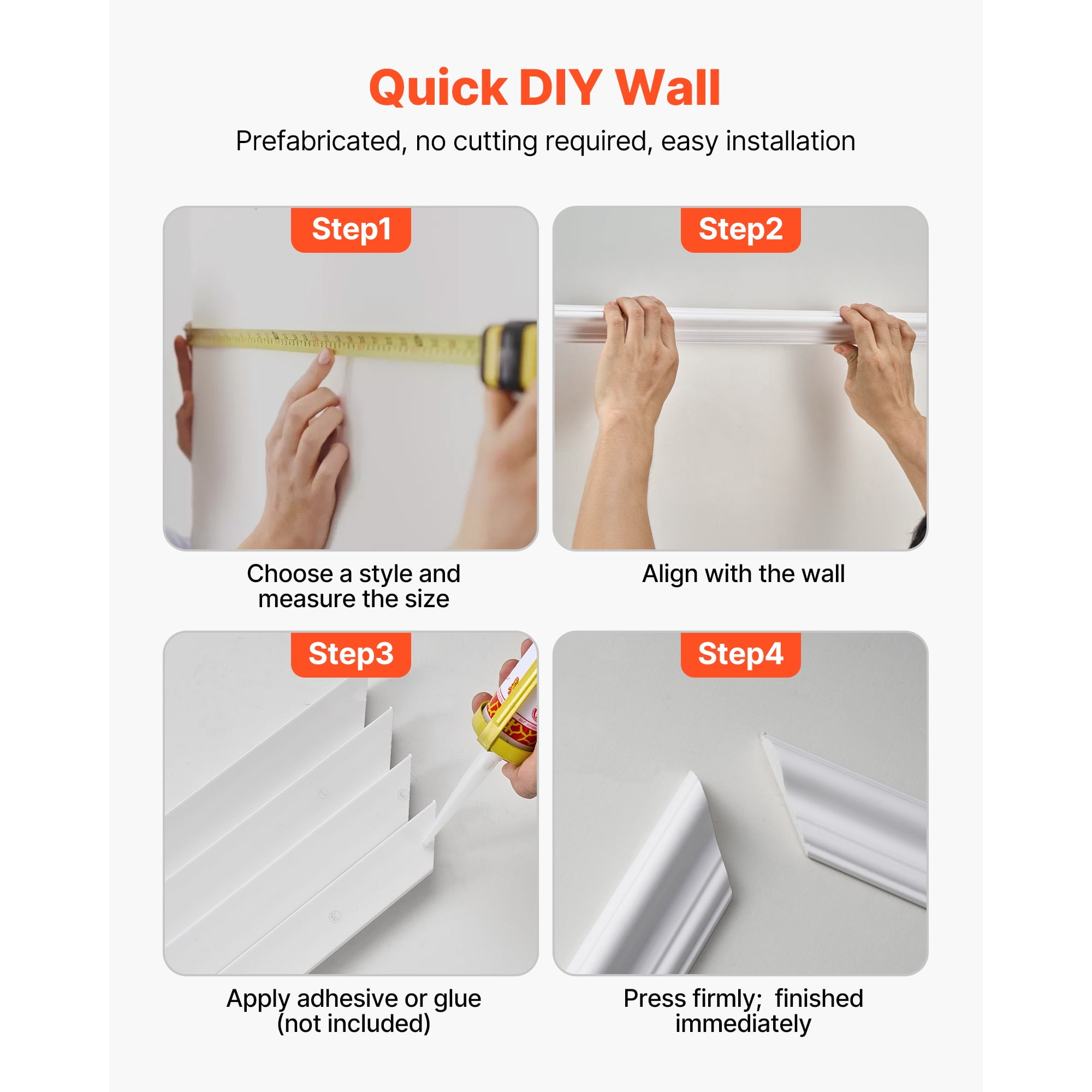 KFFKFF Wall Molding Wainscoting Panels Kit, Paintable Lightweight Polystyrene Decorative Trim (White, 3 Pack) 7b56g
