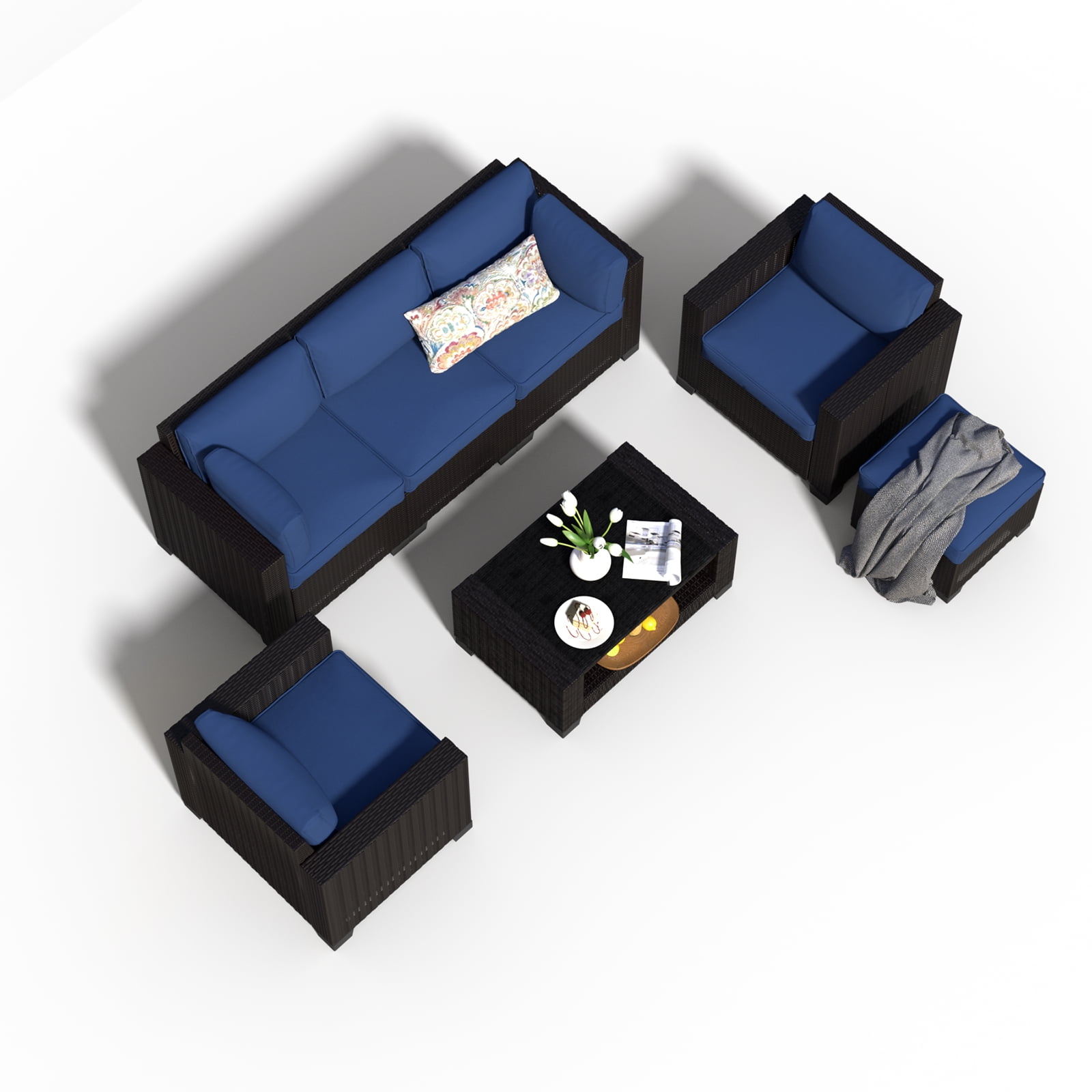 SHGJ&SOFT 7 Piece Patio Furniture Set, Wicker Outdoor Sectional Sofa with Tempered Glass Table (Black, 7 Piece Set) ej0jw