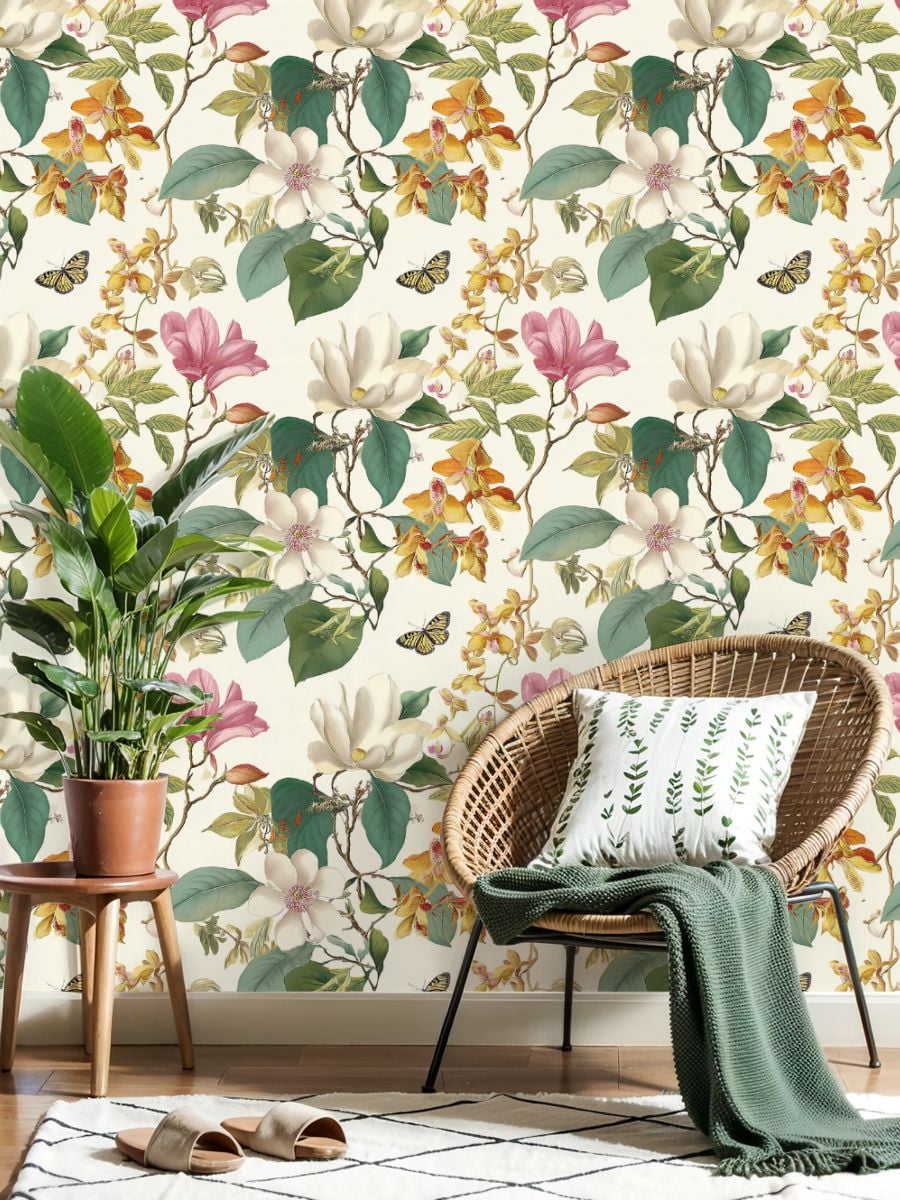 Kanworse Boho Peel and Stick Wallpaper Vintage Floral Wall Mural (Multicolor, 23.6 in x 9.8 ft) ci5fx