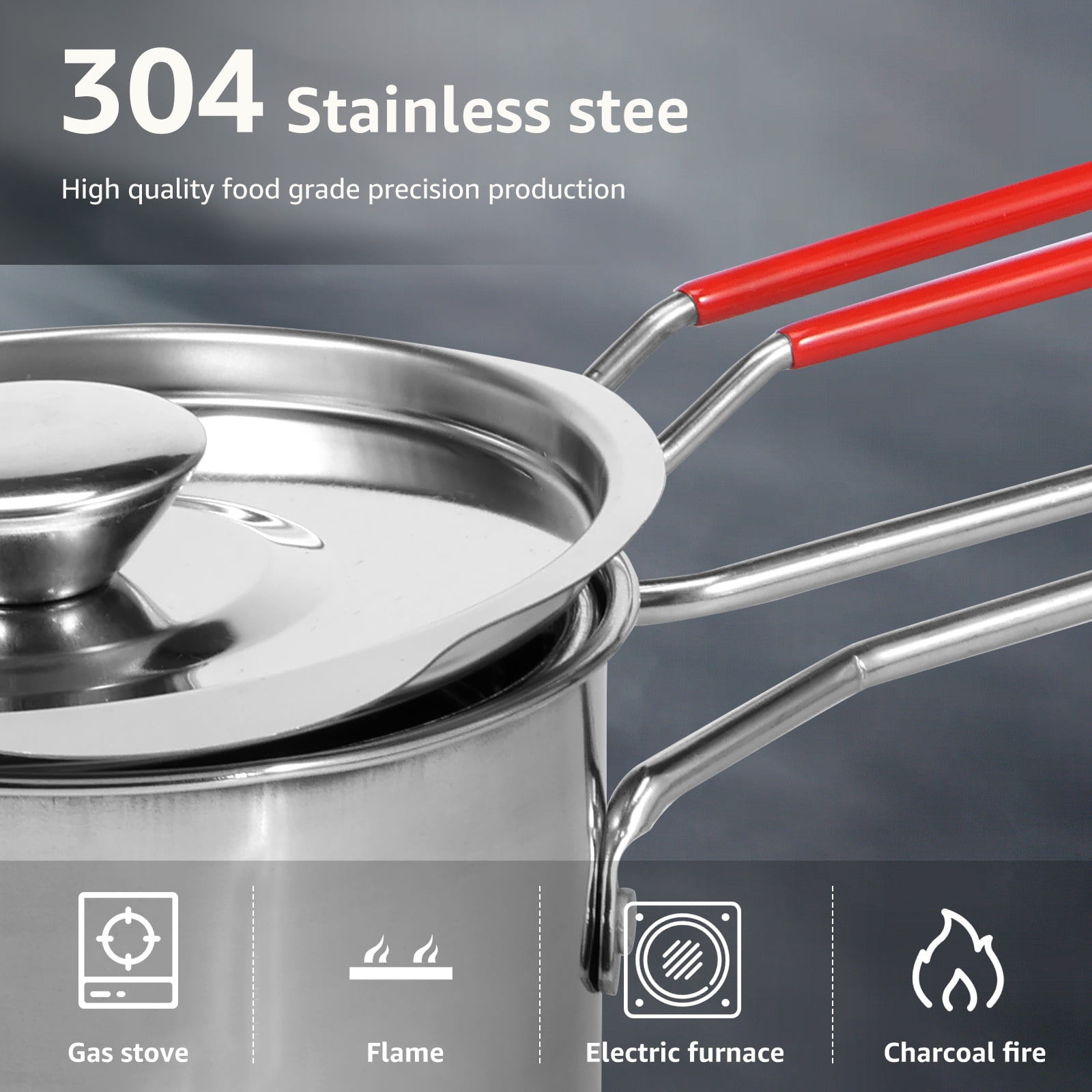 Evjurcn Stainless Steel Deep Fryer Pot with Strainer Basket and Lid (Silver, 5.12 in) 554q7