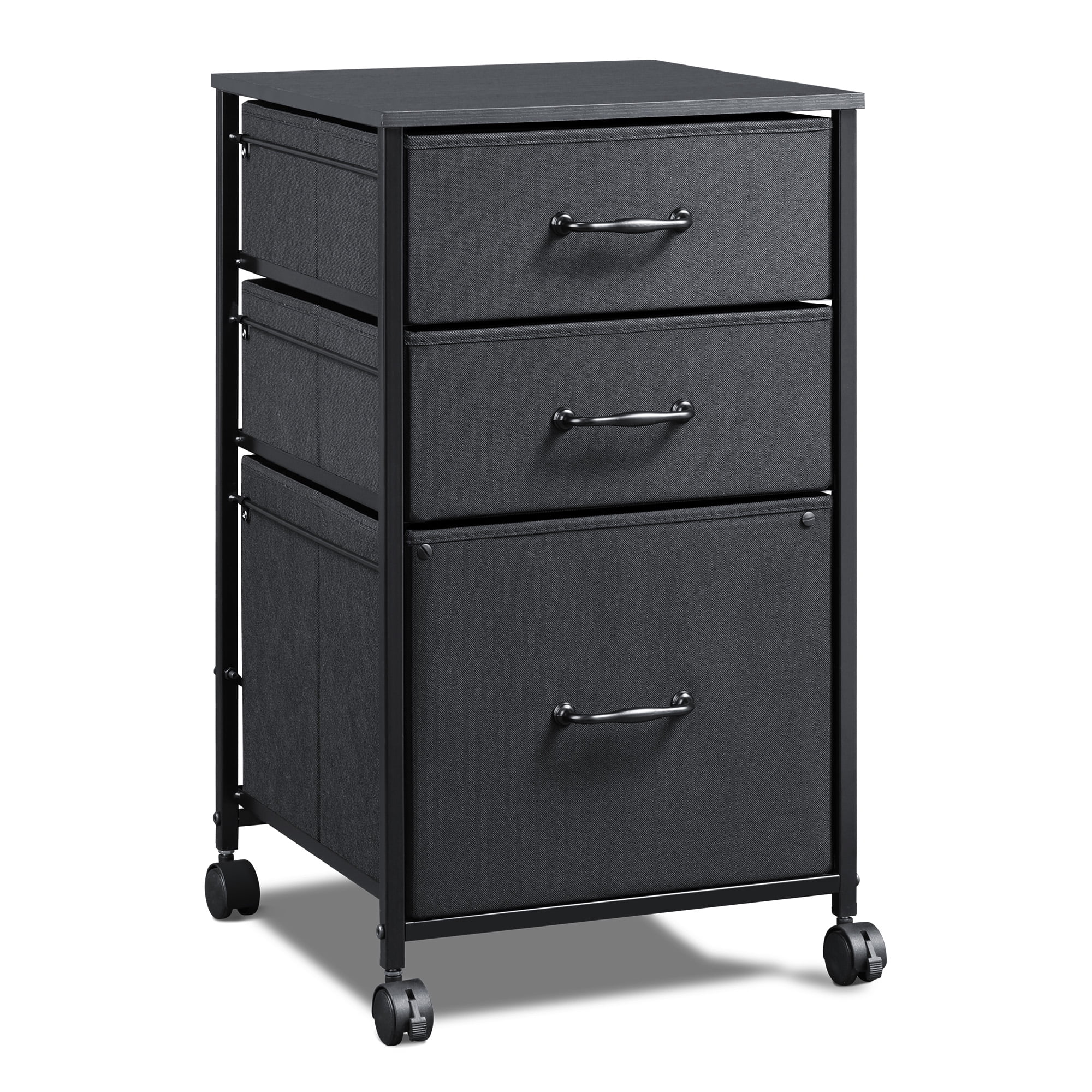 GALAXHERO 3-Drawer Rolling File Cabinet for Home Office, Vertical Printer Stand with Fabric Storage (Black) nbdx2
