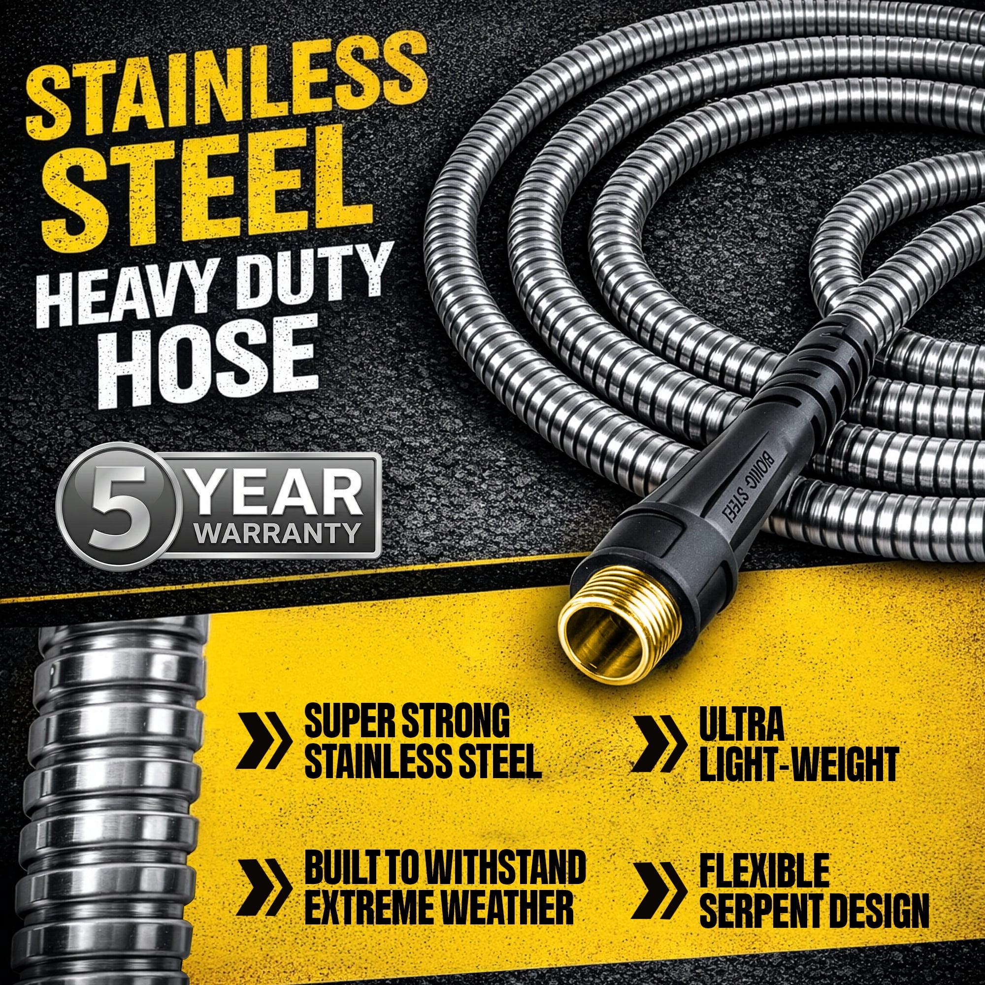 Bionic Steel Pro Garden Hose (Stainless Steel, 50 ft) Heavy Duty Kink-Free Outdoor Water Hose with Spray Nozzle kcxo6