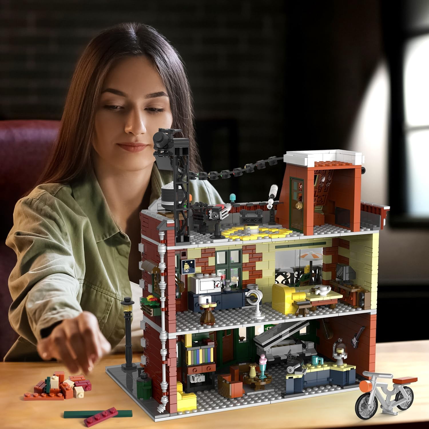 TERRAMUS Cafe Shop Building Kit with LED Light, City Street View Construction Set (1589 Pieces) pss5t