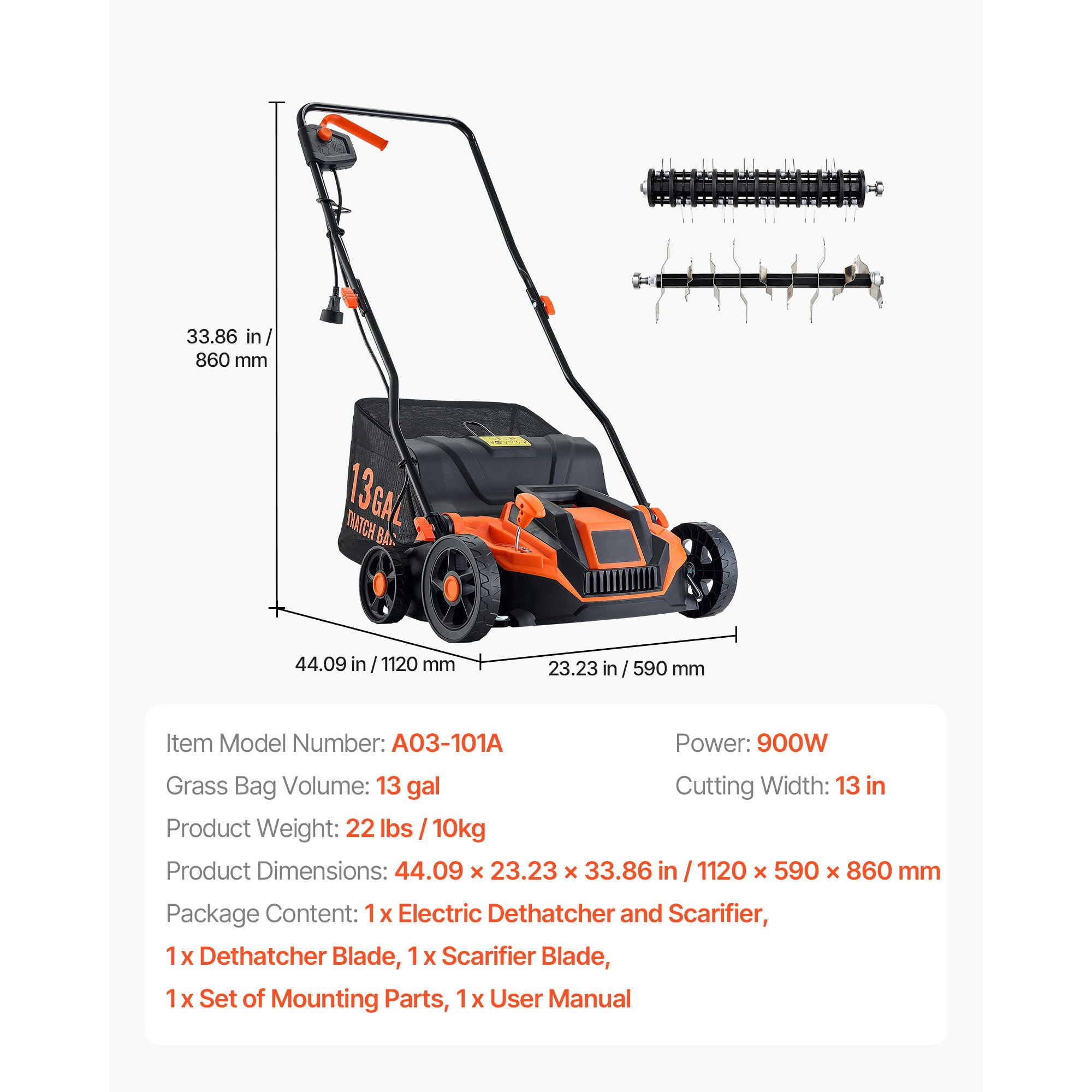 Shenmamo 13 Amp Electric Lawn Dethatcher and Scarifier (13-Inch, 13-Gallon Collection Bag) wa9lv