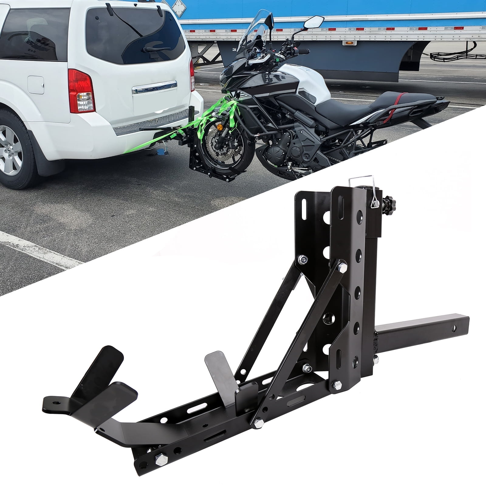 Kojem Motorcycle Trailer Hitch Carrier Tow Dolly Hauler Mount Rack (Glossy Black, 800 lb Capacity) j01oe
