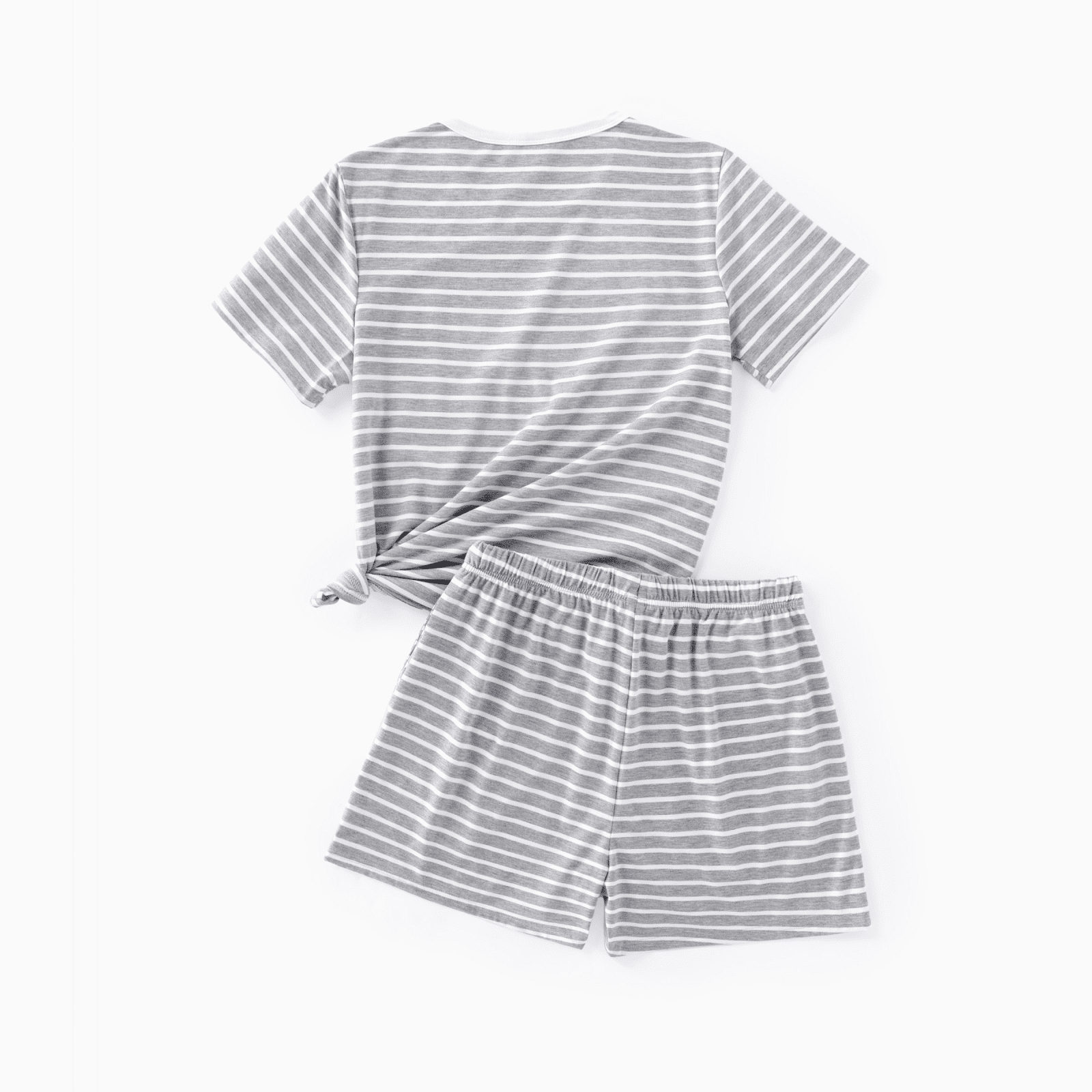 PatPat Womens 2 Piece Lounge Set Short Sleeve Top and Shorts Striped Pajama Outfit (Light Grey, M) 0g3eg