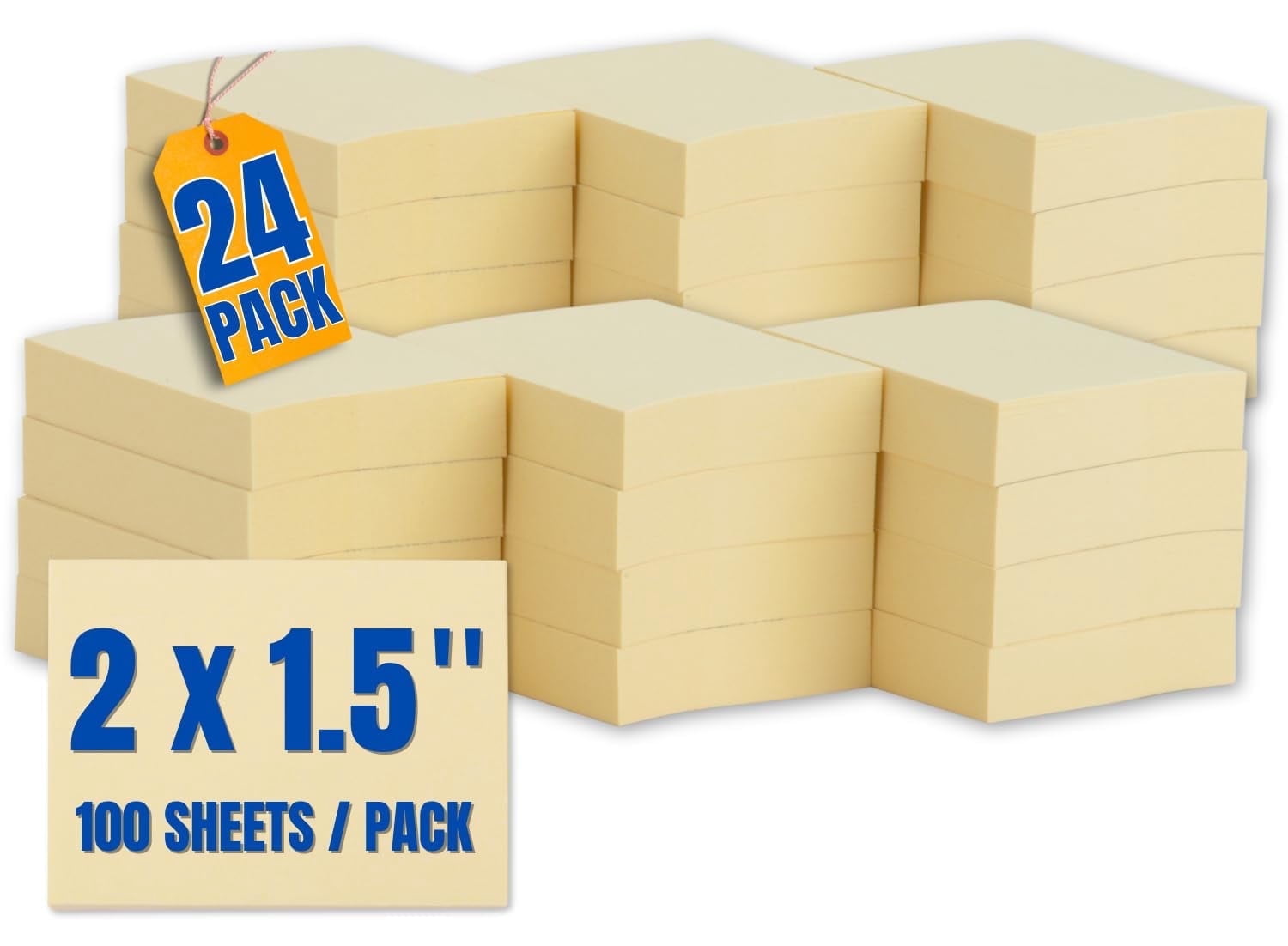 1InTheOffice Self-Adhesive Sticky Notes, Repositionable Memo Pads for Office and School (Yellow, 1.5 in x 2 in, 24 Pack) 8tz0d