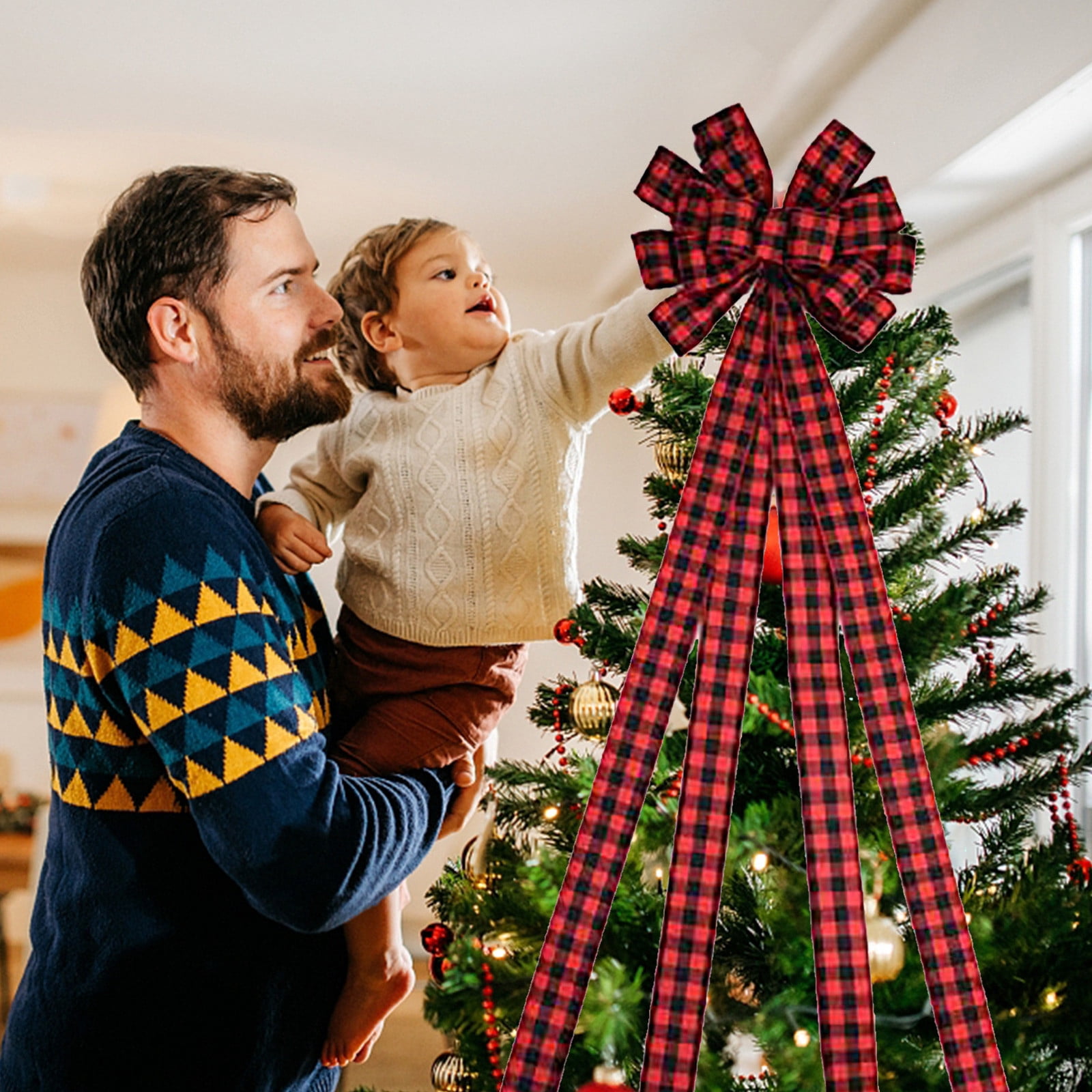 Tarmeek Large Red Bow Christmas Tree Topper and Gift Decoration (Red, 12 in) ptecw