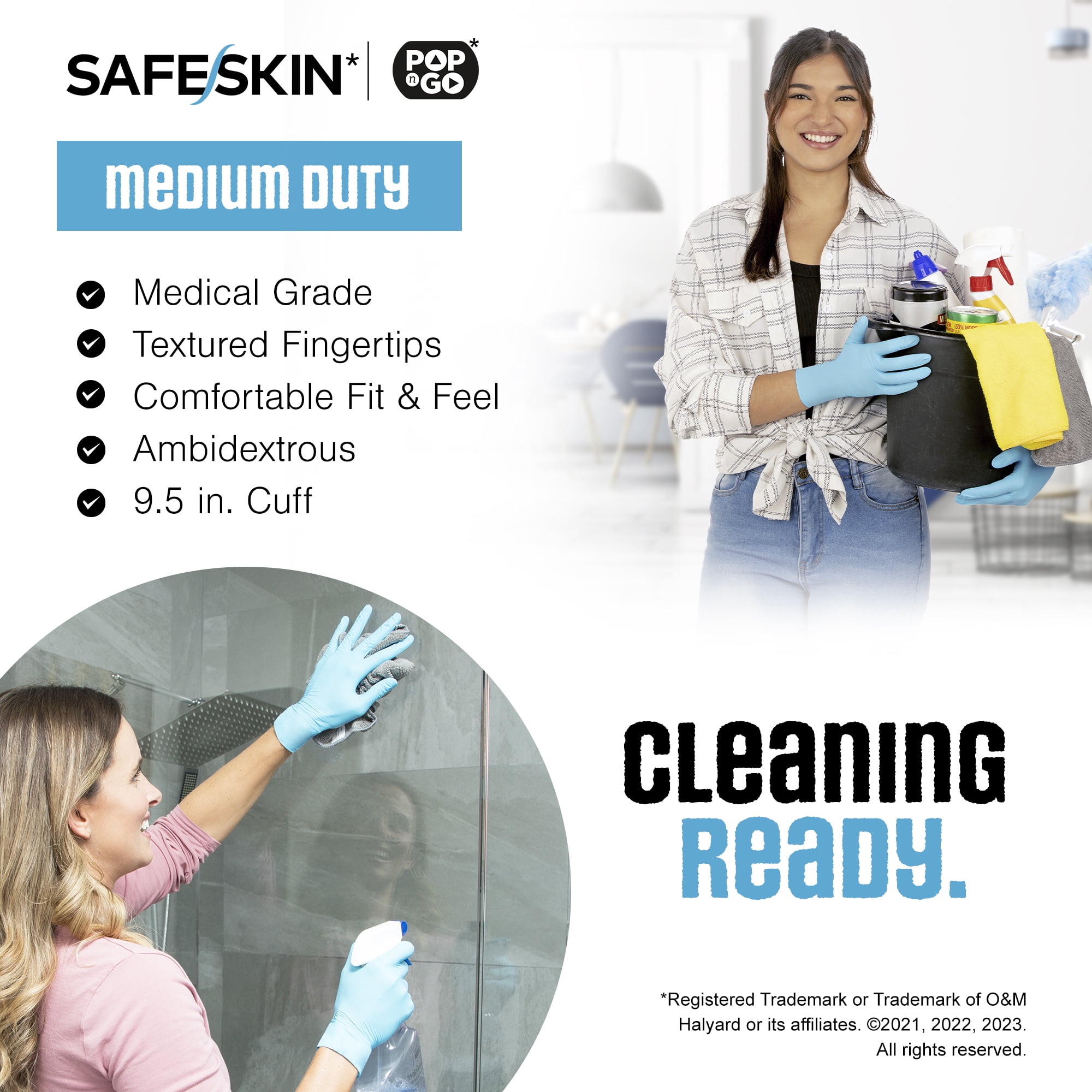 SAFESKIN Nitrile Disposable Gloves (Blue, Medium, 50 Count) Powder-Free Textured Fingertips for Food Handling and Cleaning gzls8