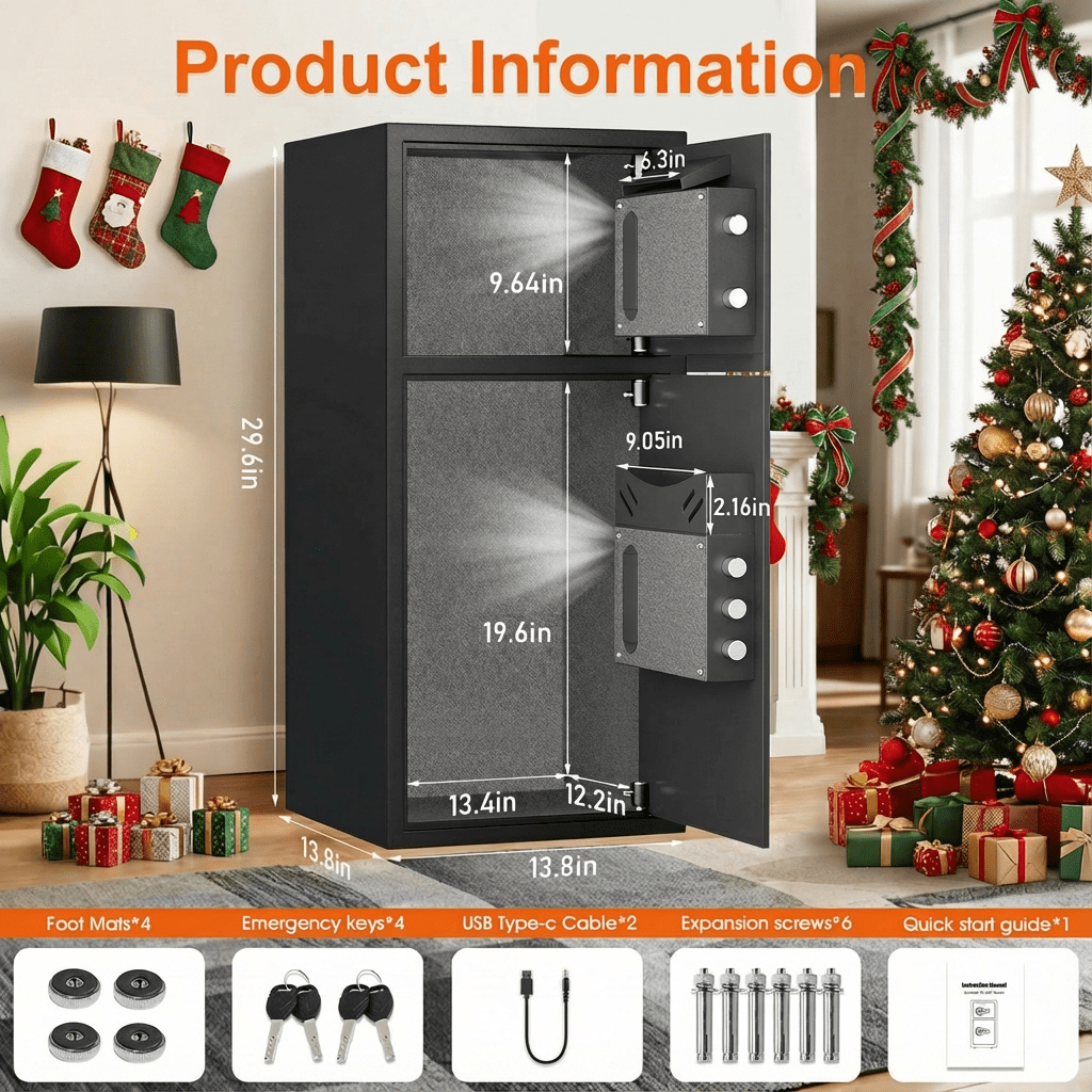 Opentiny Large Digital Security Safe, Fireproof and Waterproof Home Office Lock Box with Deposit Slot and Dual Alarm System (6.5 cu ft, 13.8 in x 13.8 in x 29.5 in) lxq0z