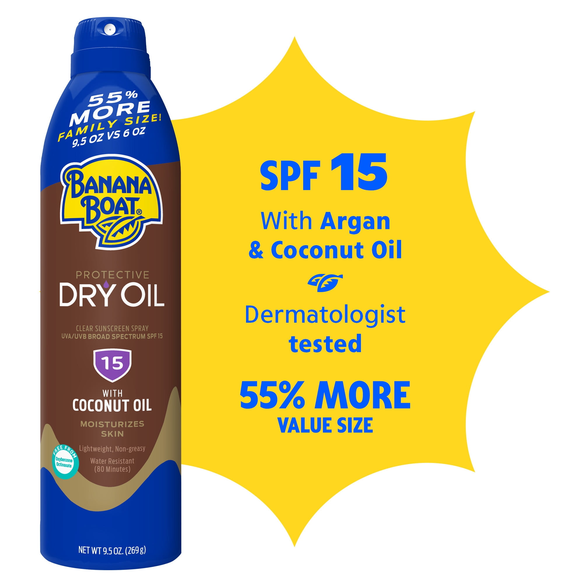 Banana Boat Dry Oil Sunscreen Spray, Broad Spectrum SPF 15, Lightweight & Water Resistant (9.5 oz) ocdw6