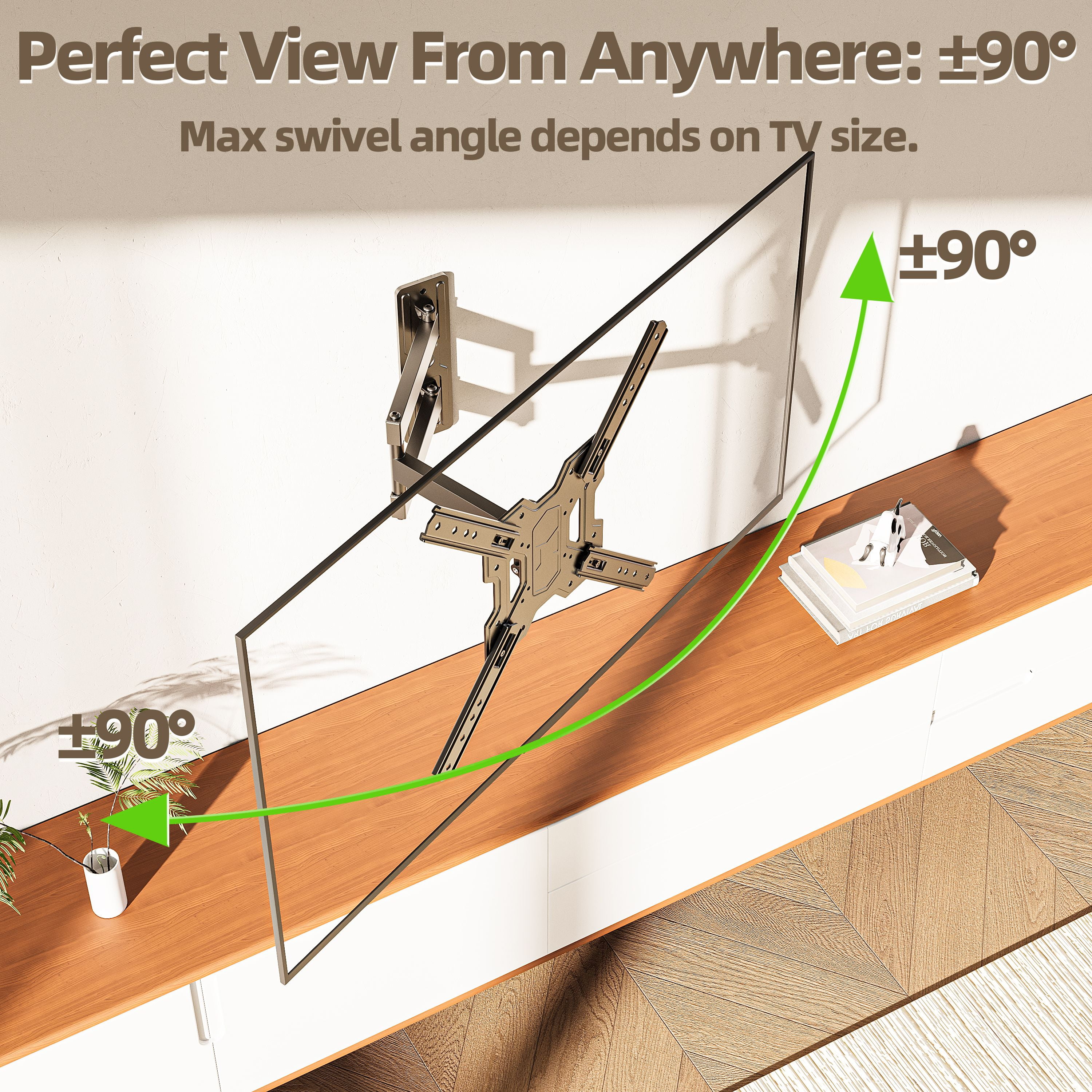 USX MOUNT Full Motion TV Wall Mount Bracket for 23 to 65 Inch Flat and Curved Screens (Black, 77 lb Capacity) 446ip