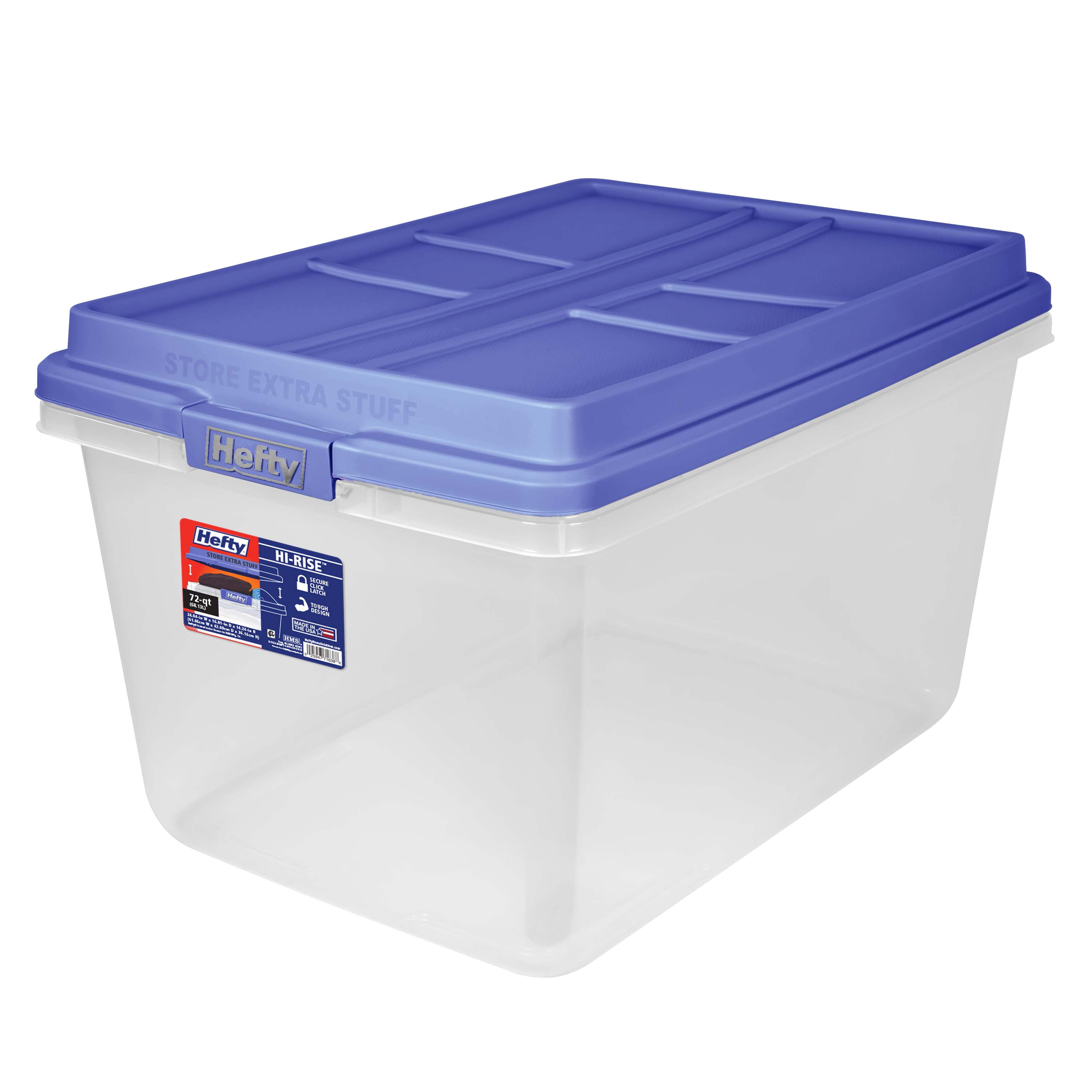 Hefty HI-RISE Large Latching Storage Bin with Secure Lid (Clear, 72 Quart) 7p4w7