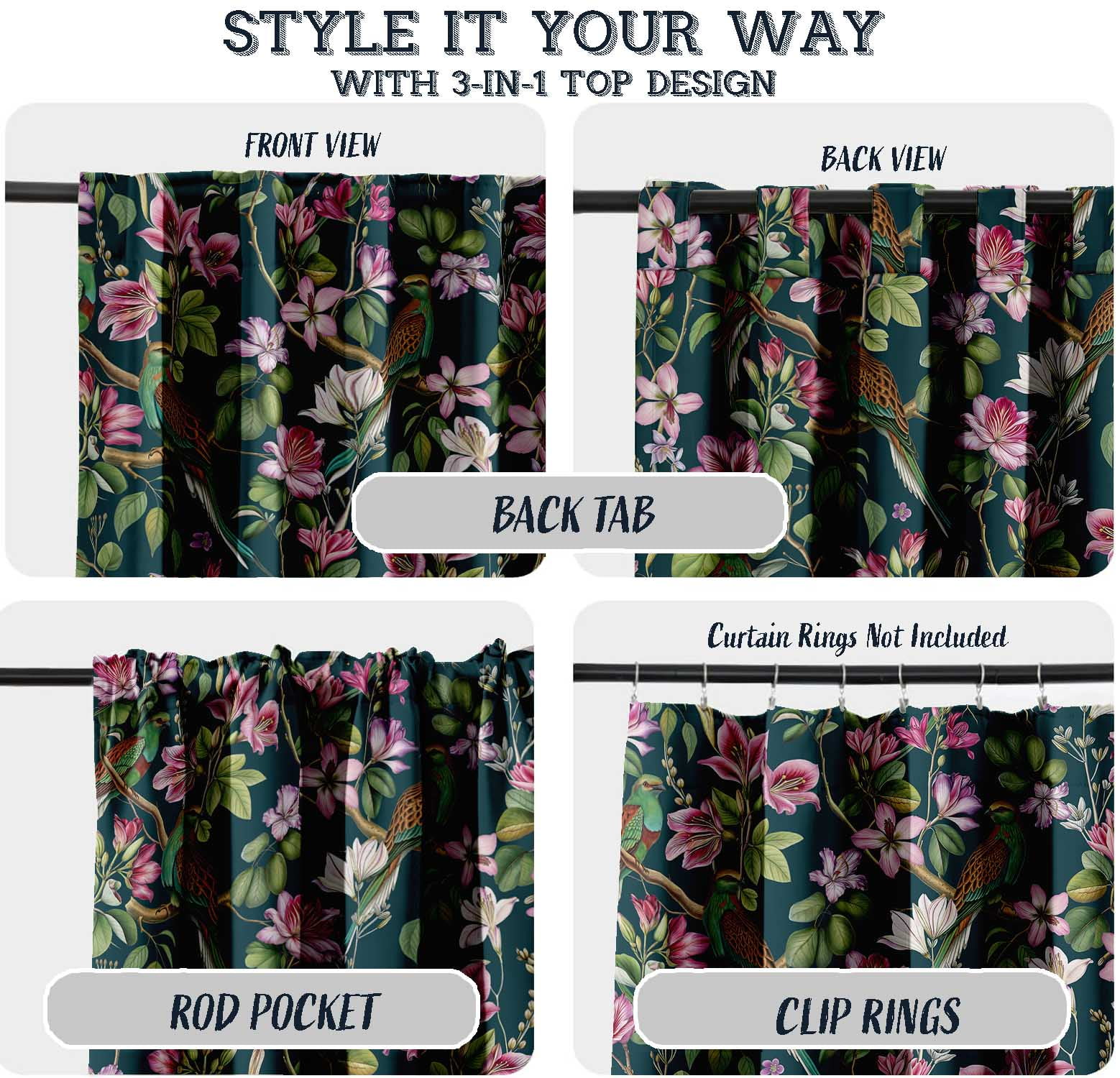Vargottam Cotton Window Curtains, Light Filtering Drapes with Bird Print (Green, 52 in x 63 in, Set of 2) hs0ru