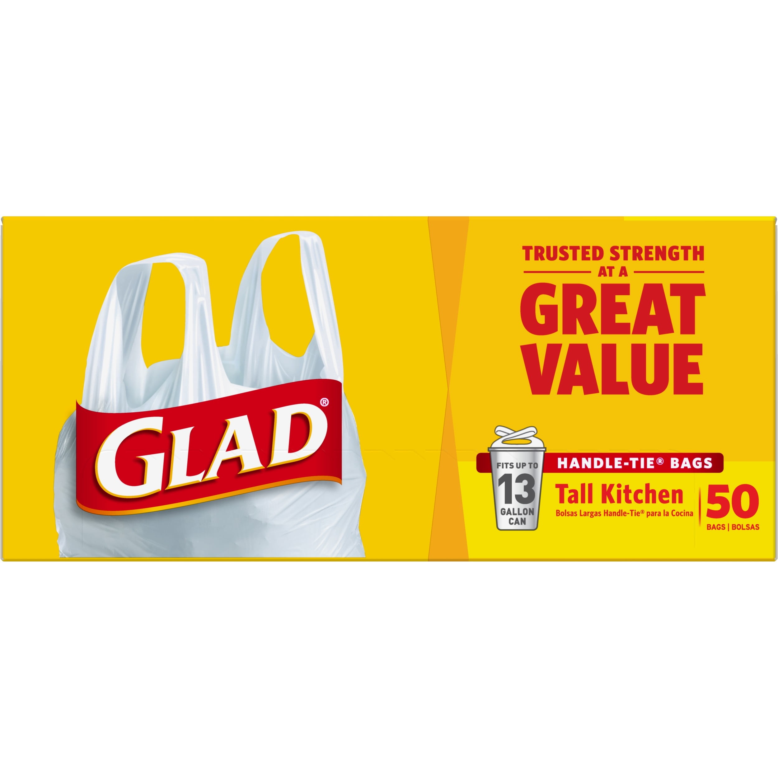 Glad Tall Kitchen Trash Bags with Handle-Tie Closure (White, 50 ct) rencv