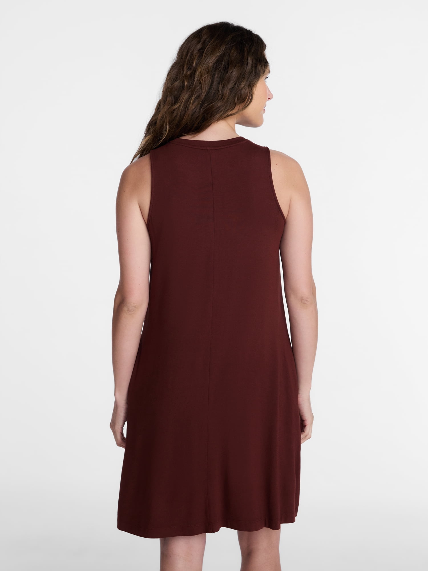 Time and Tru Women's Sleeveless Knit Swing Dress (Brown, XS) 1o02y
