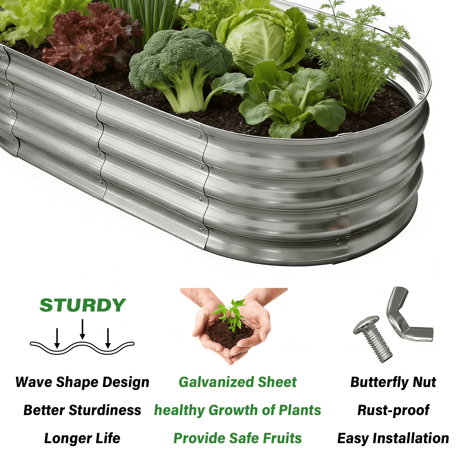 HGD Raised Garden Bed Kit Oval Galvanized Metal (Silver, 2 Pack, 48 in x 24 in x 12 in) q9o9o