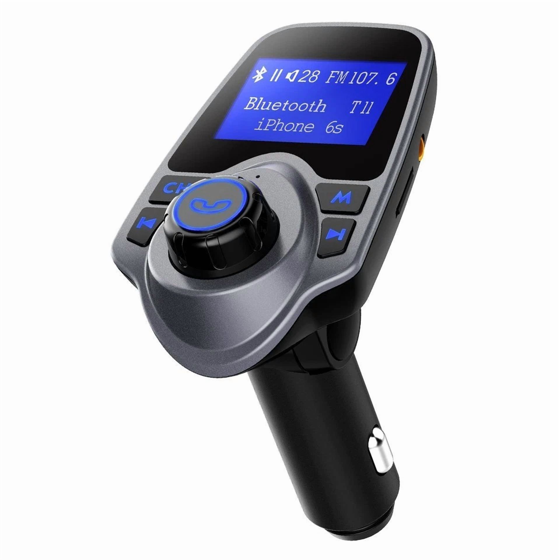 Rhea Car Bluetooth 4.0 FM Transmitter with Hands-Free Calling and USB Charging Port (Black, 1 Pack) u0duh