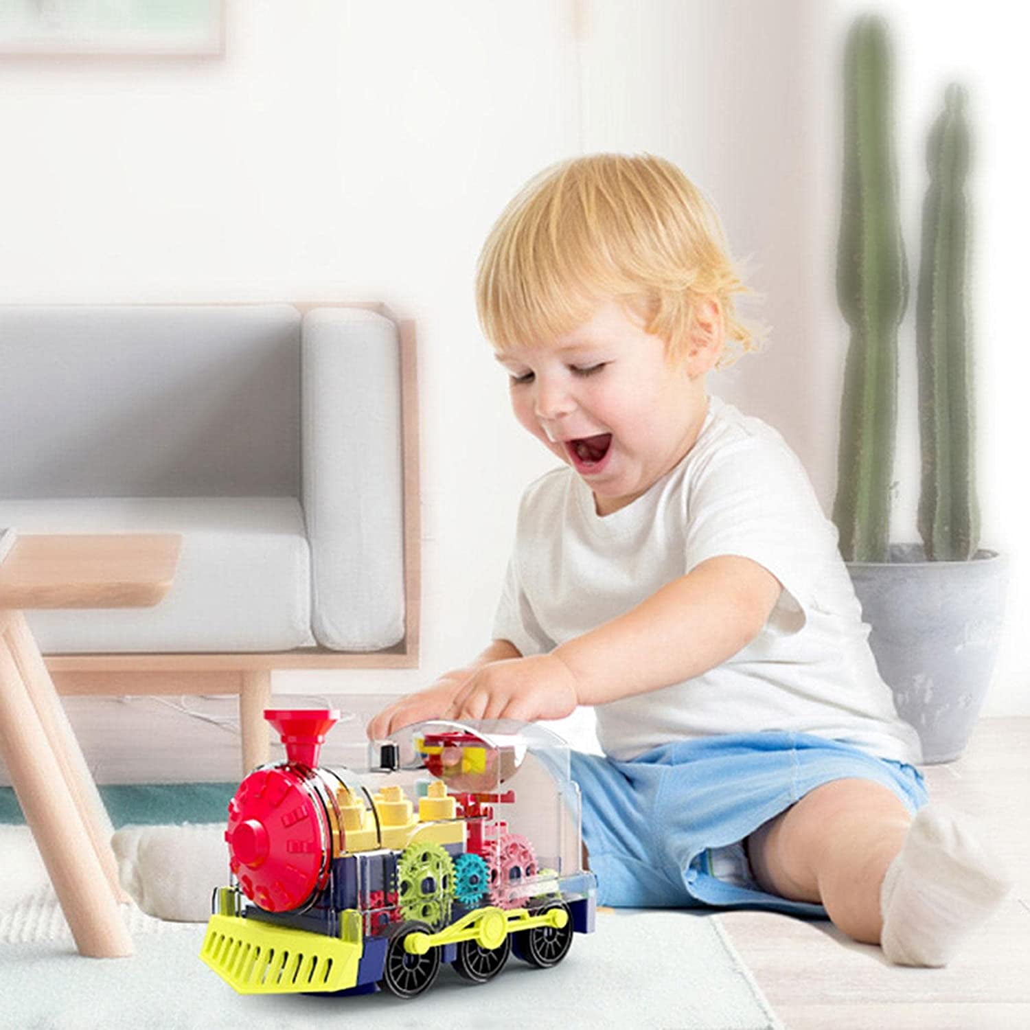 TiokMc Electric Gear Train Toy with Transparent Mechanical Design, Flashing Lights & Music (Clear, 6.7 in x 4.3 in x 3.5 in) tz6g9