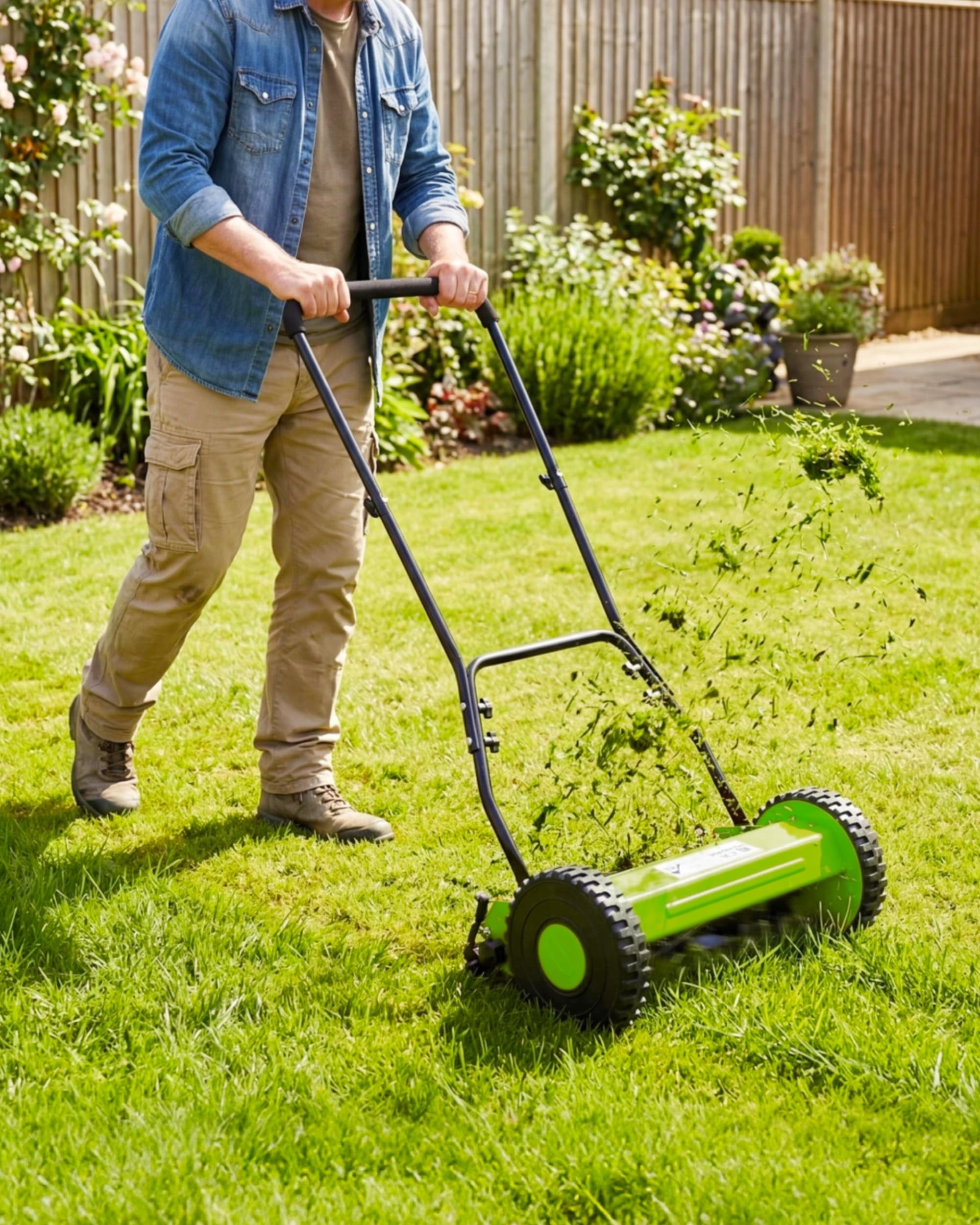 Great States 16-Inch Push Reel Lawn Mower, 5-Blade Manual Walk-Behind Mower with Adjustable Cutting Height (16 in) ddqww